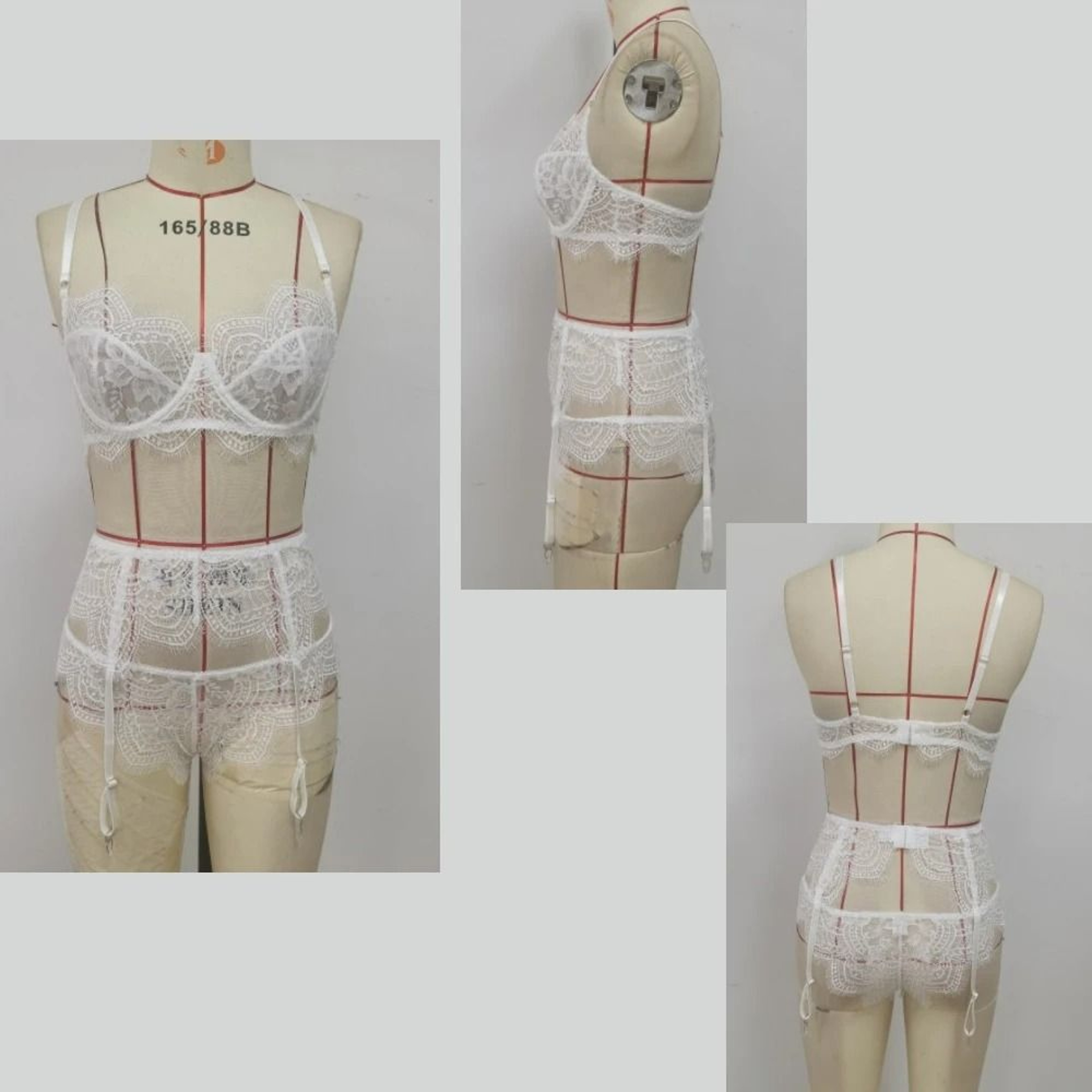 Floral Lace Erotic Lingerie  3Piece Sensual White Set 4