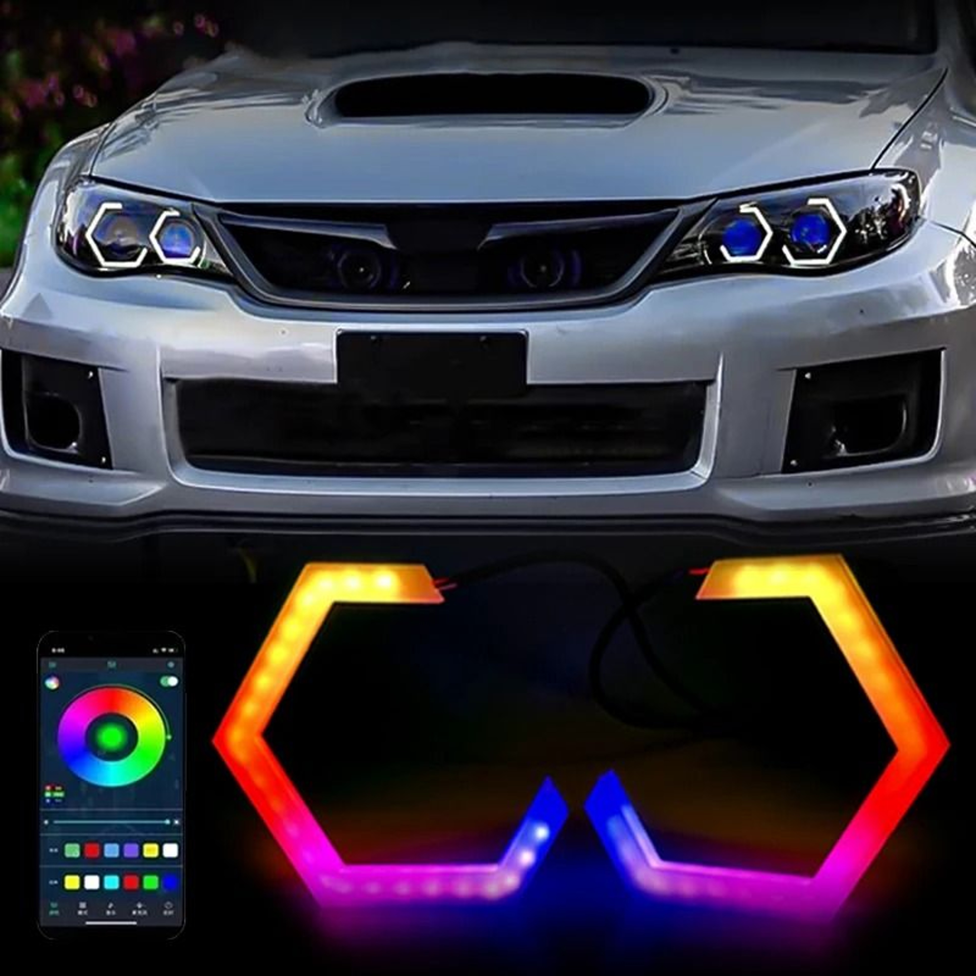 Hexagon RGB LED Angel Eyes  Bluetooth AppControlled Halo Rings 0