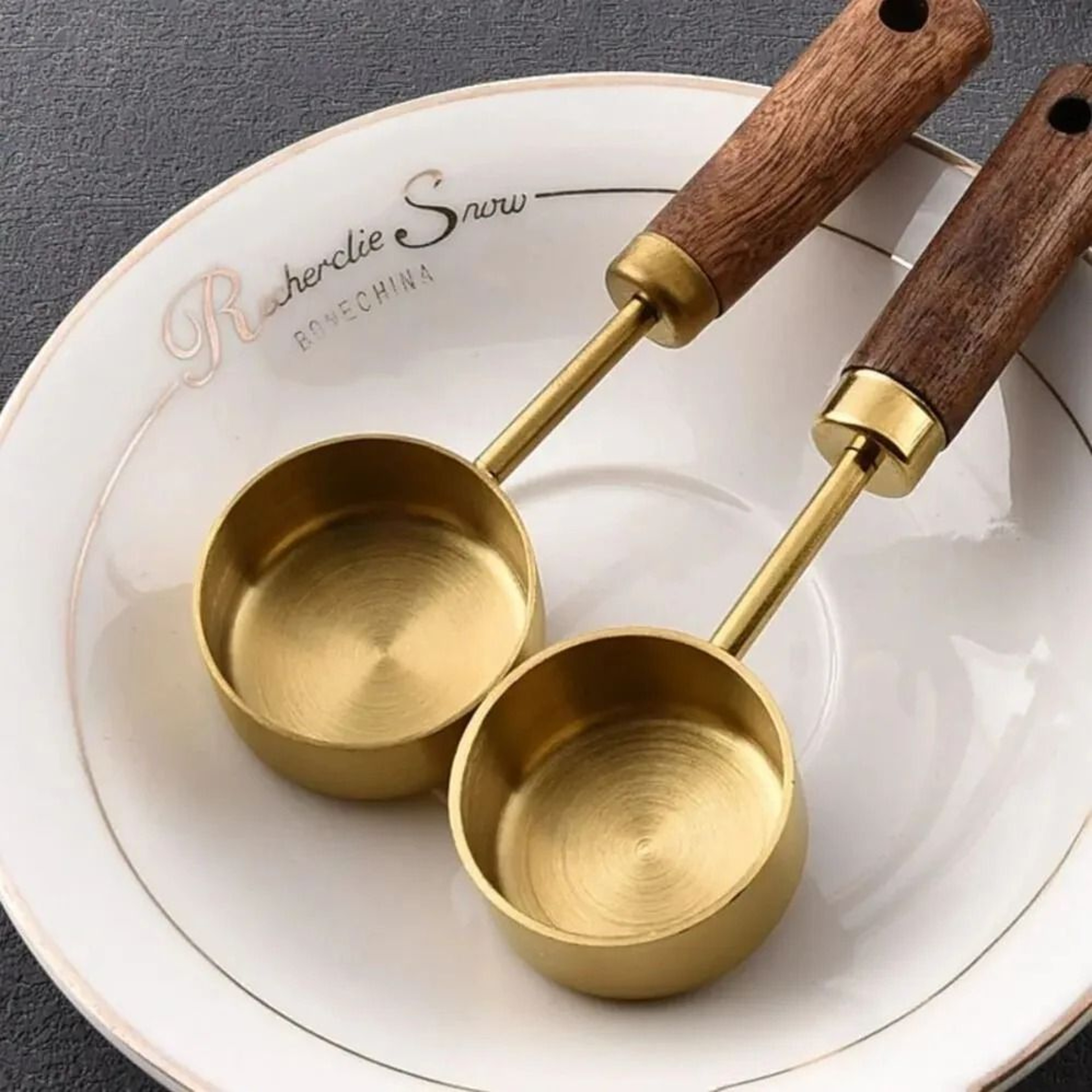 GoldPlated Professional Measuring Set  Precision Baking Tools With Walnut Handles 0