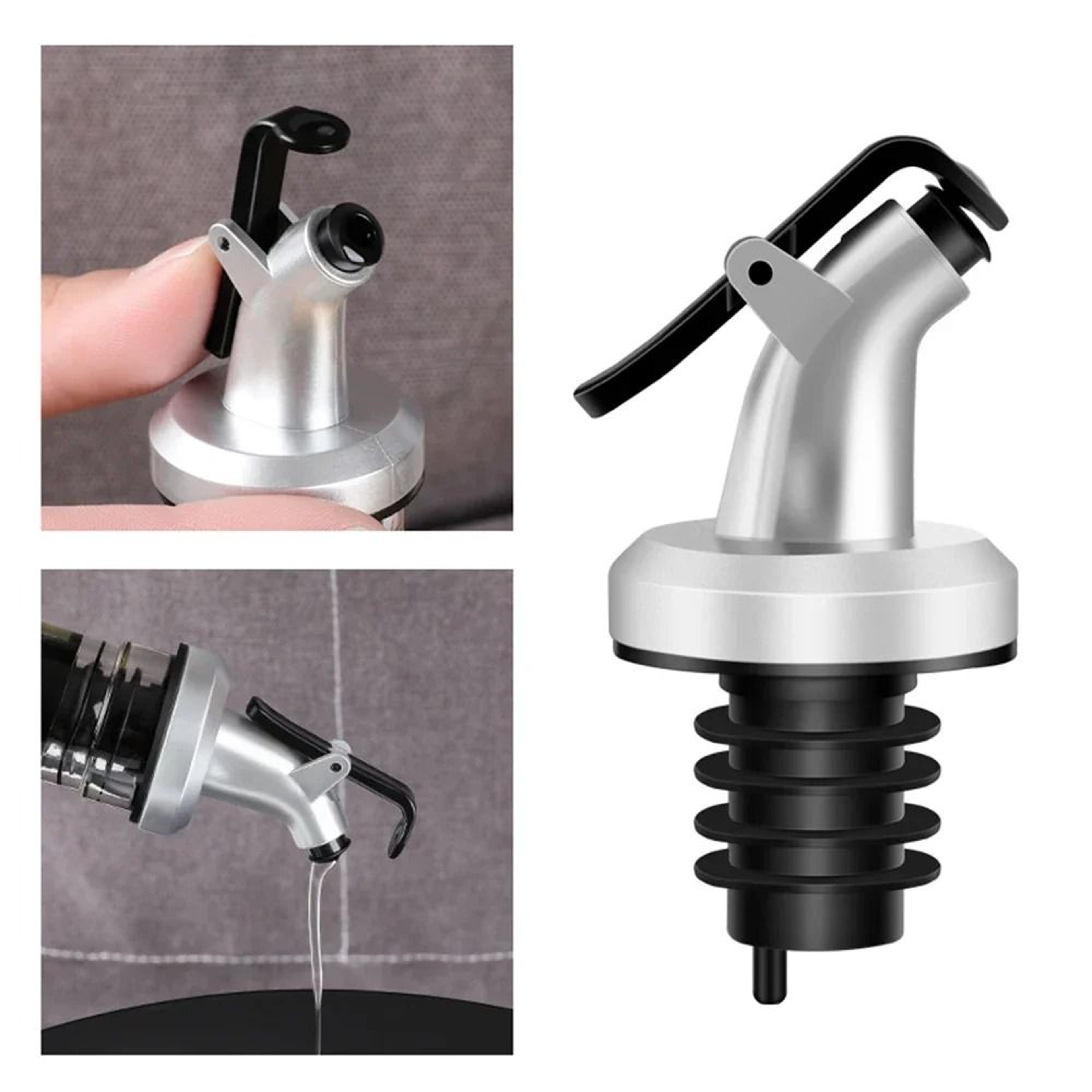 3Piece Silver Professional Bottle Pourer Set  Precision Oil  Vinegar Nozzles 1