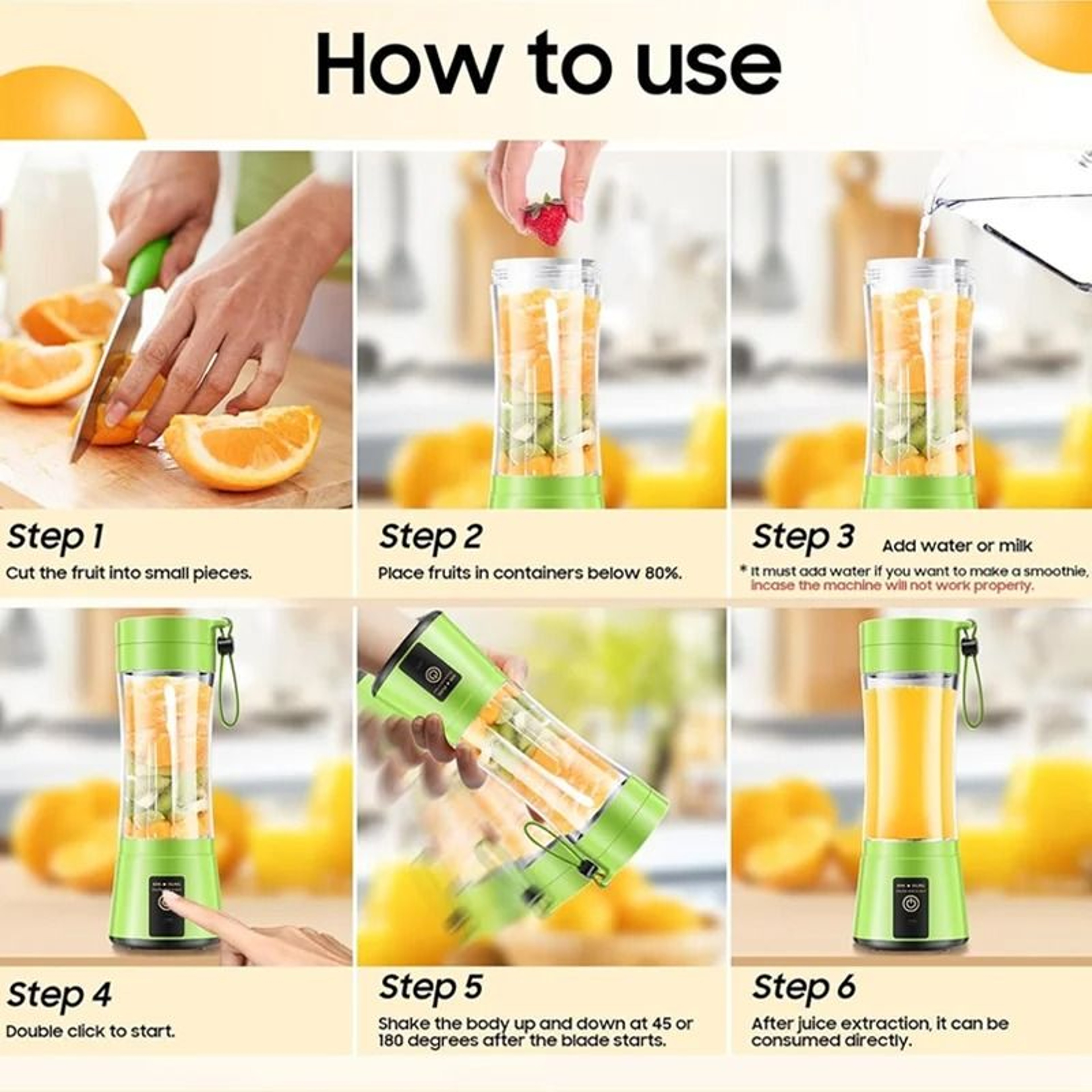 380ml Portable Electric Juicer  USB Rechargeable Personal Smoothie Blender 3