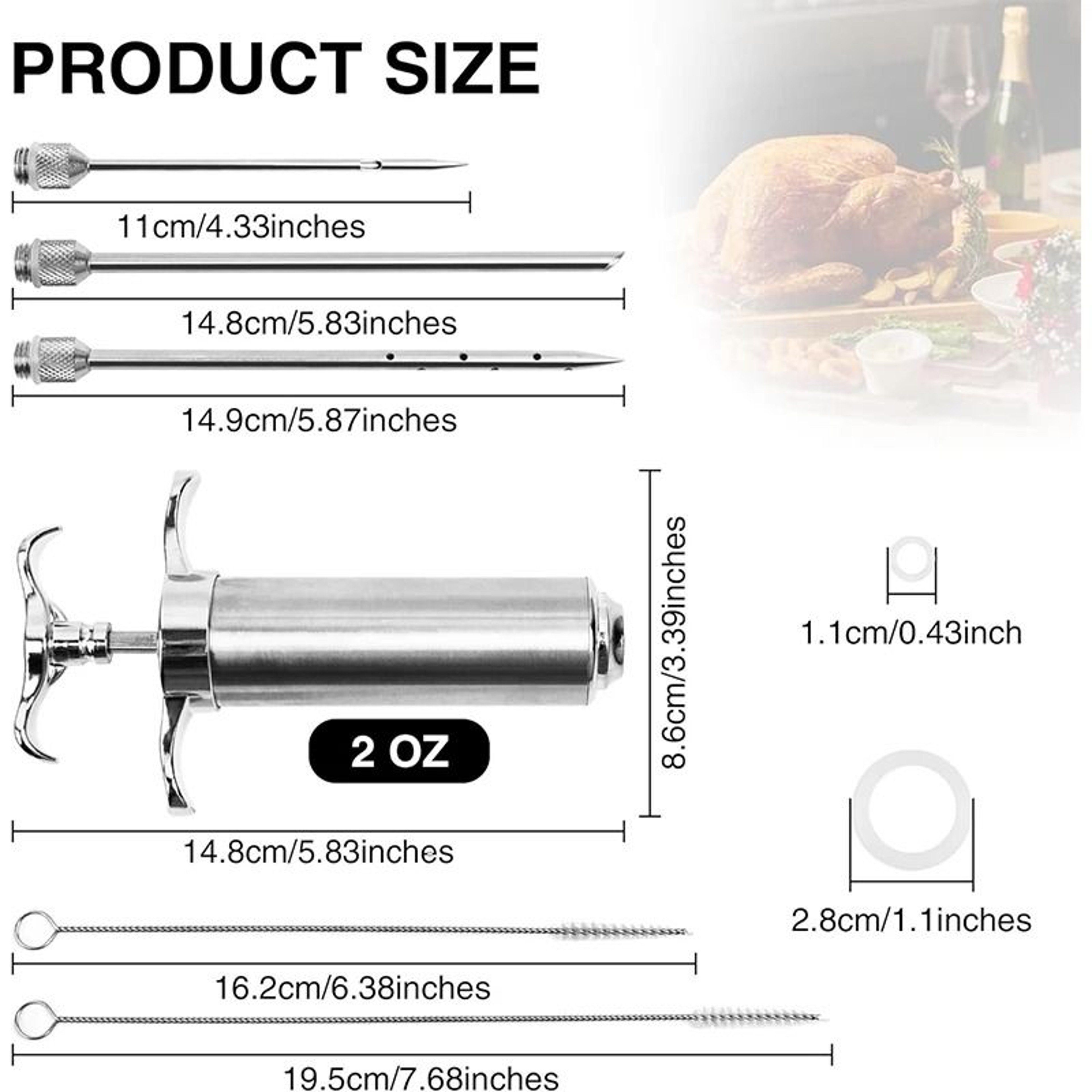 Stainless Steel Meat Injector Kit  HighPrecision BBQ Marinade Syringe 1