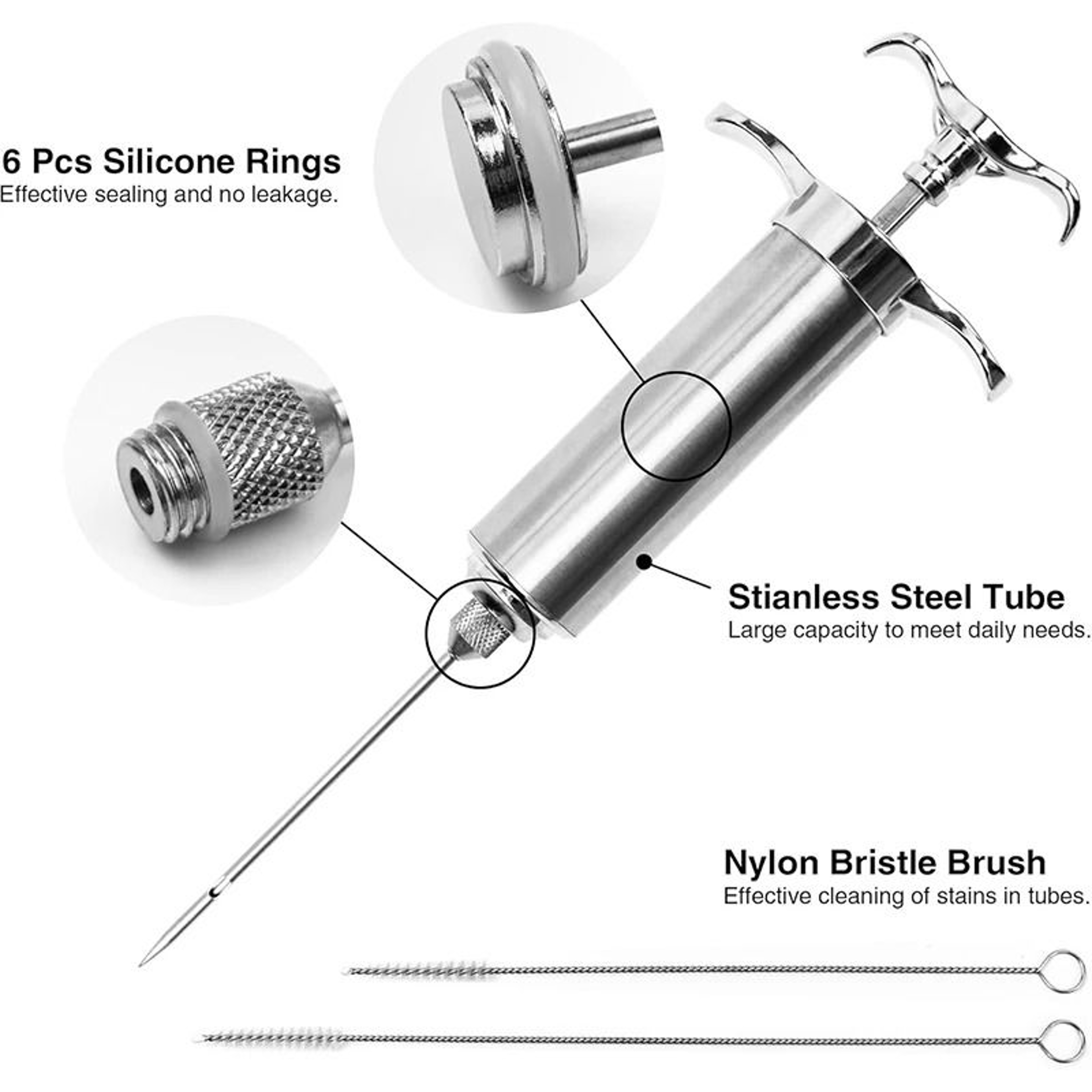 Stainless Steel Meat Injector Kit  HighPrecision BBQ Marinade Syringe 2