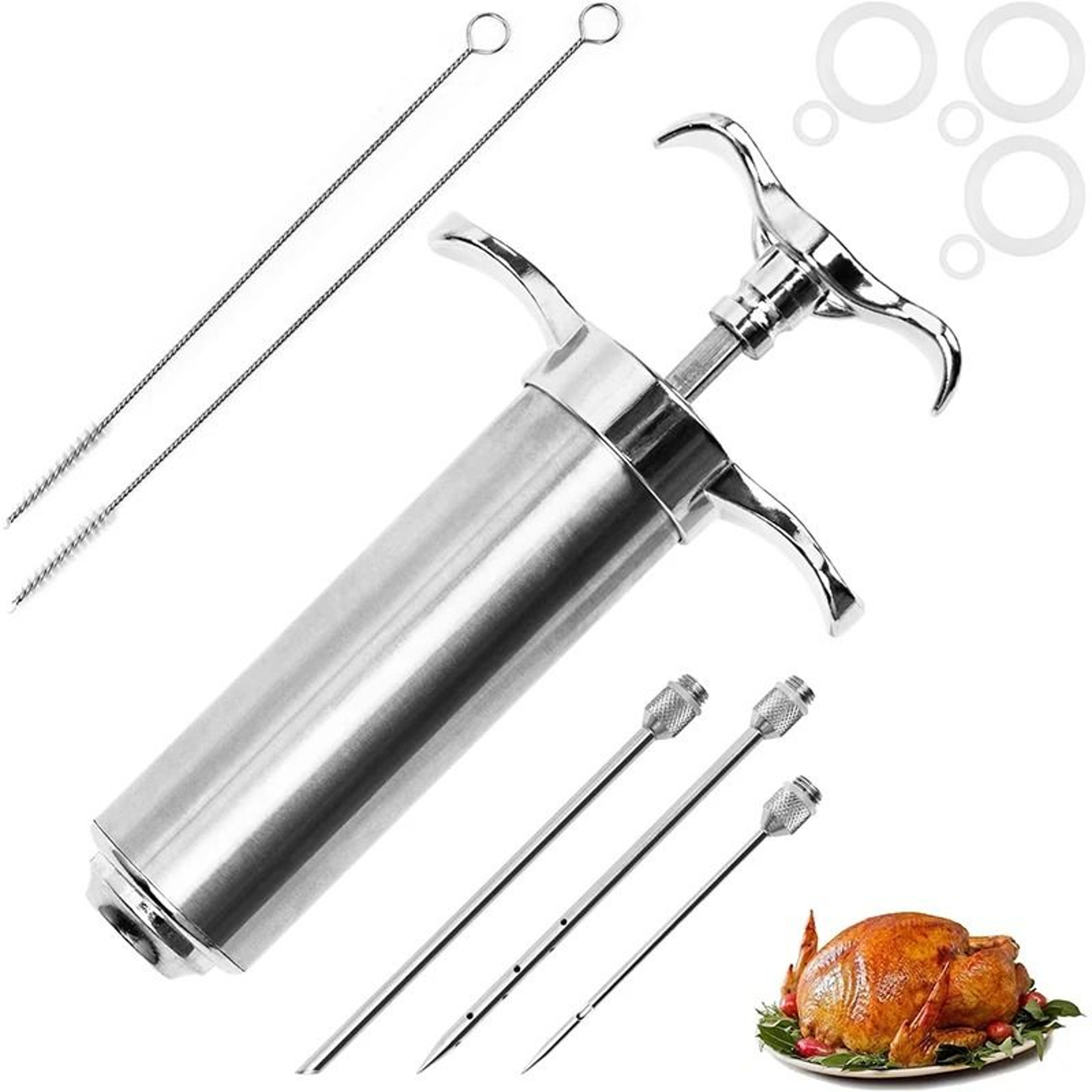 Stainless Steel Meat Injector Kit  HighPrecision BBQ Marinade Syringe 6