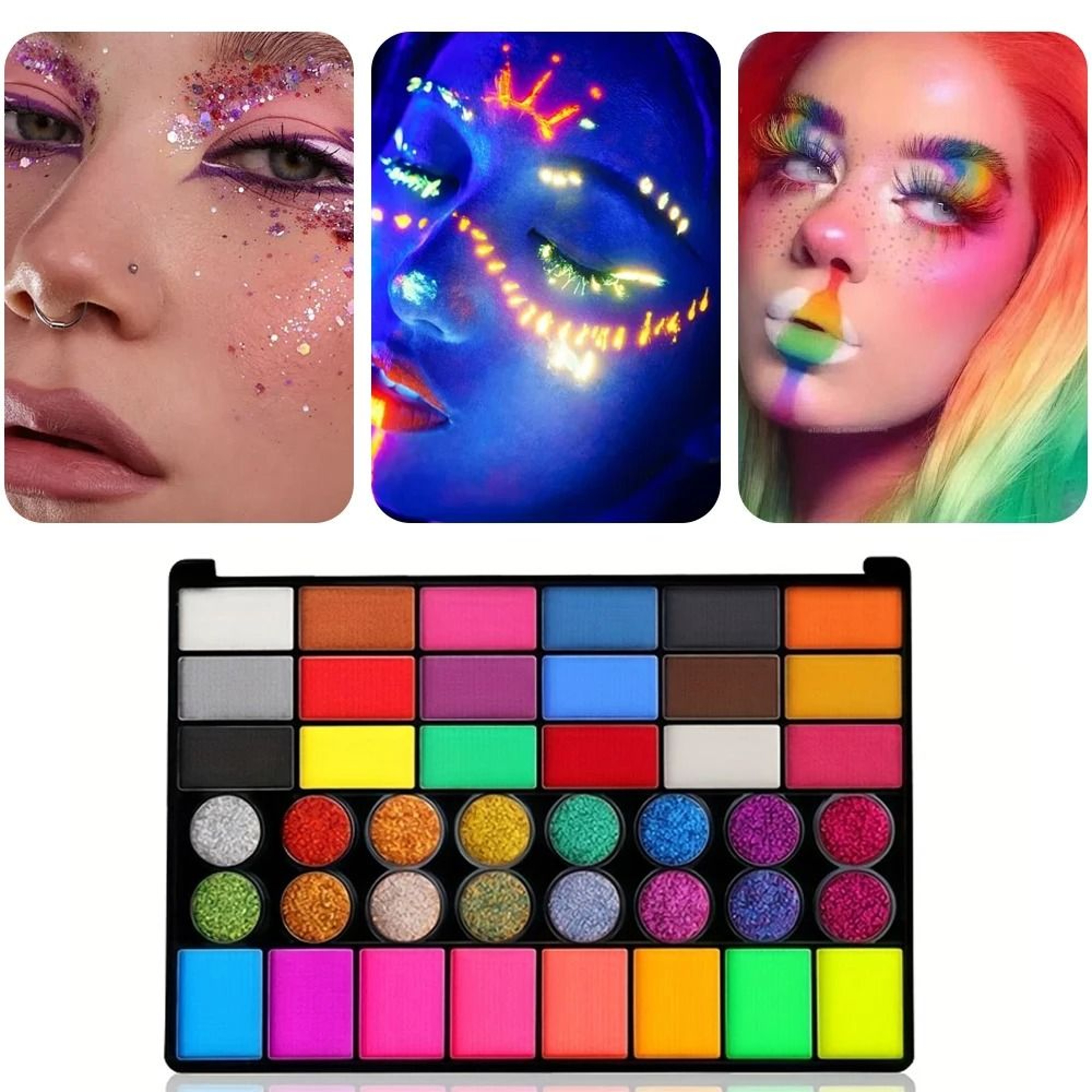 42Color Ultimate UV Neon Face Paint Set  Fluorescent Glitter  Art Makeup Palette 2