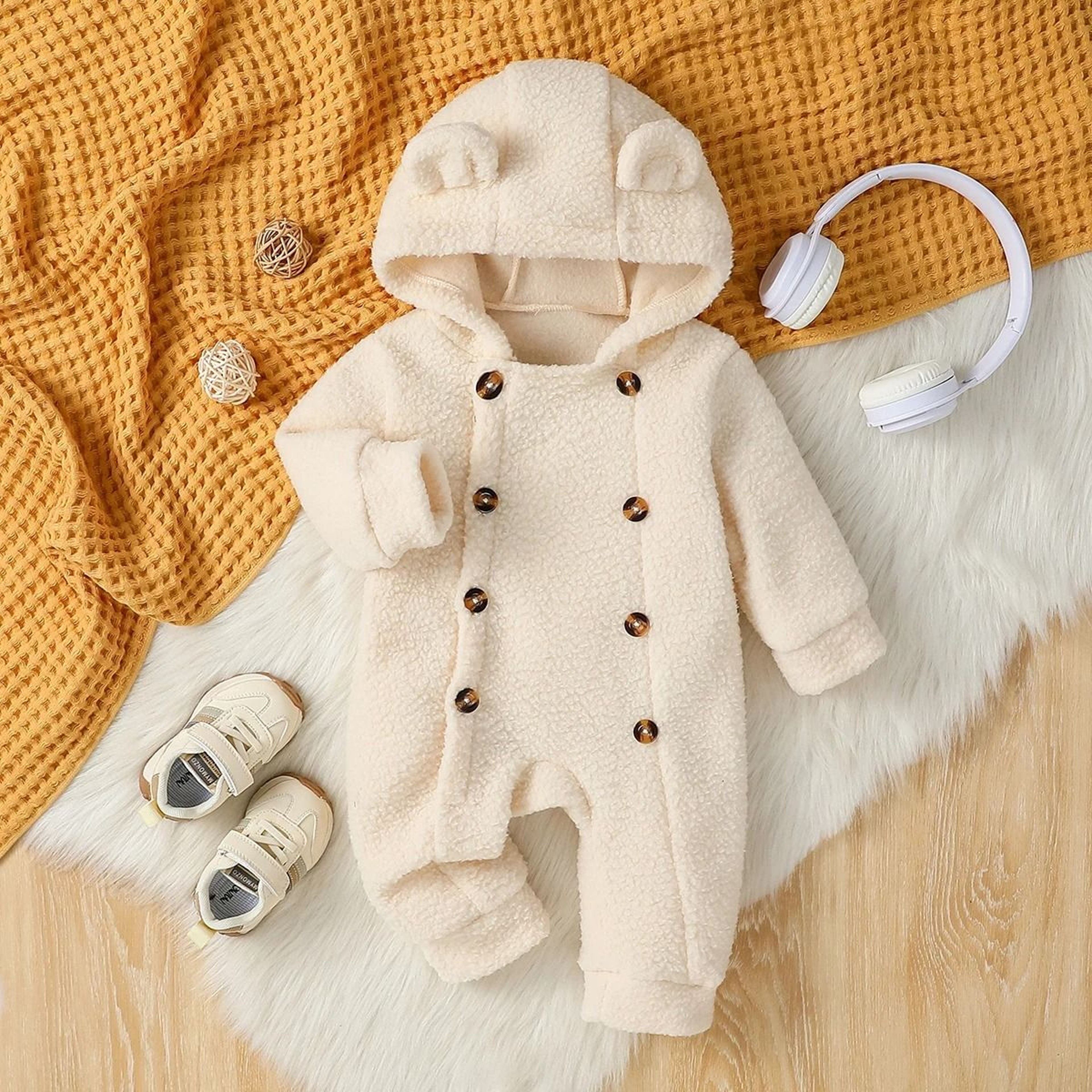Solid Color Essential Fleece Hooded Romper 6