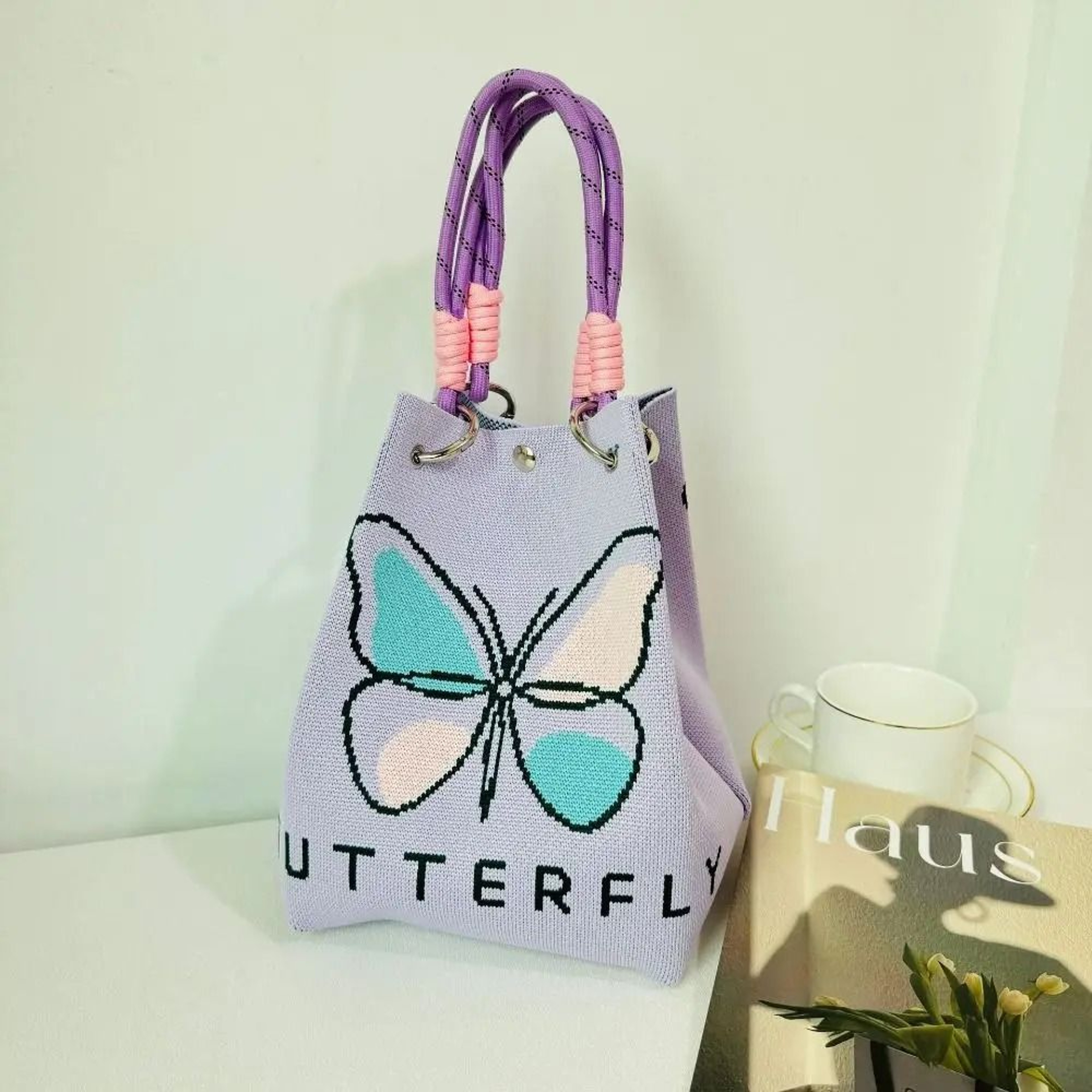 Butterfly Knitted Bucket Handbag 7