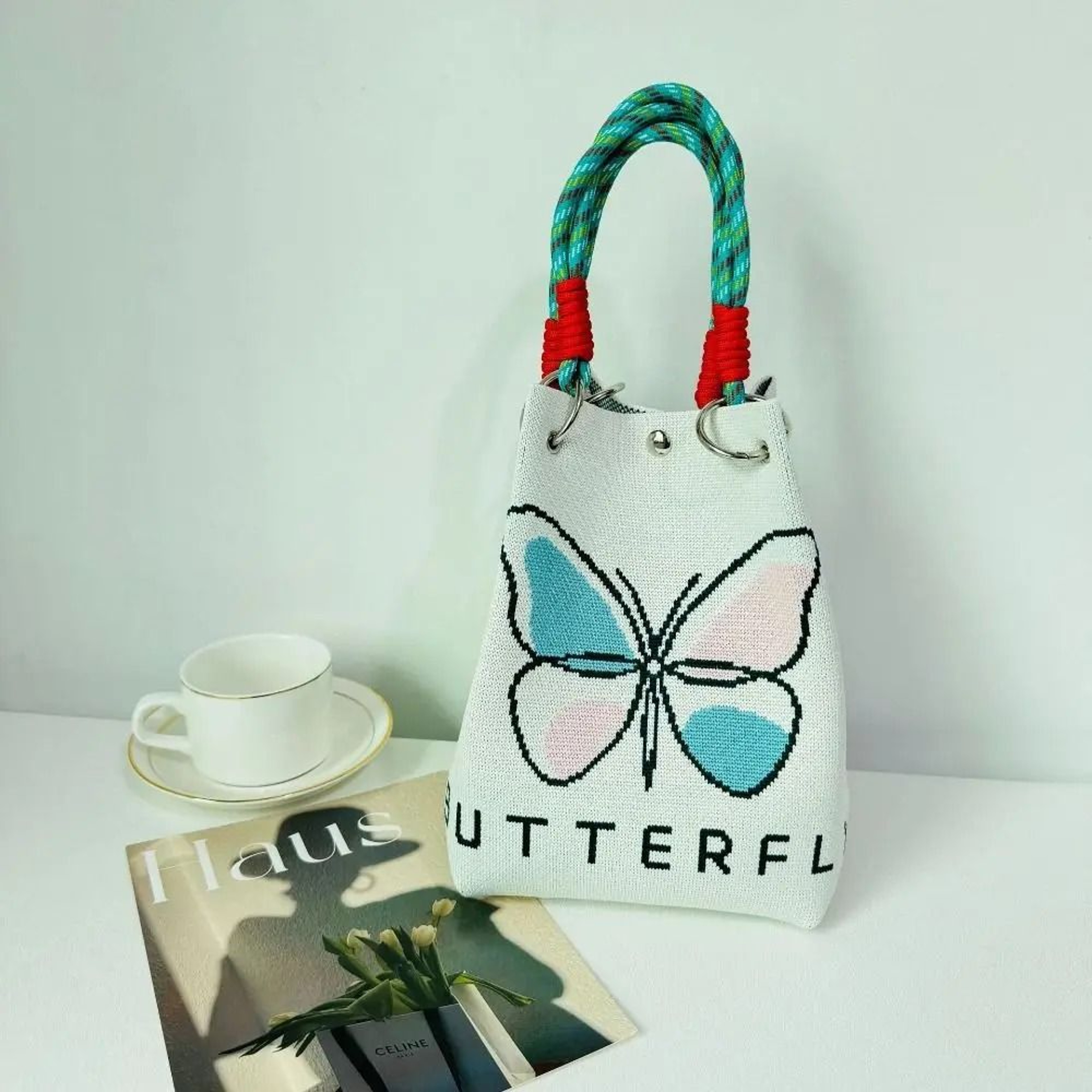 Butterfly Knitted Bucket Handbag 8