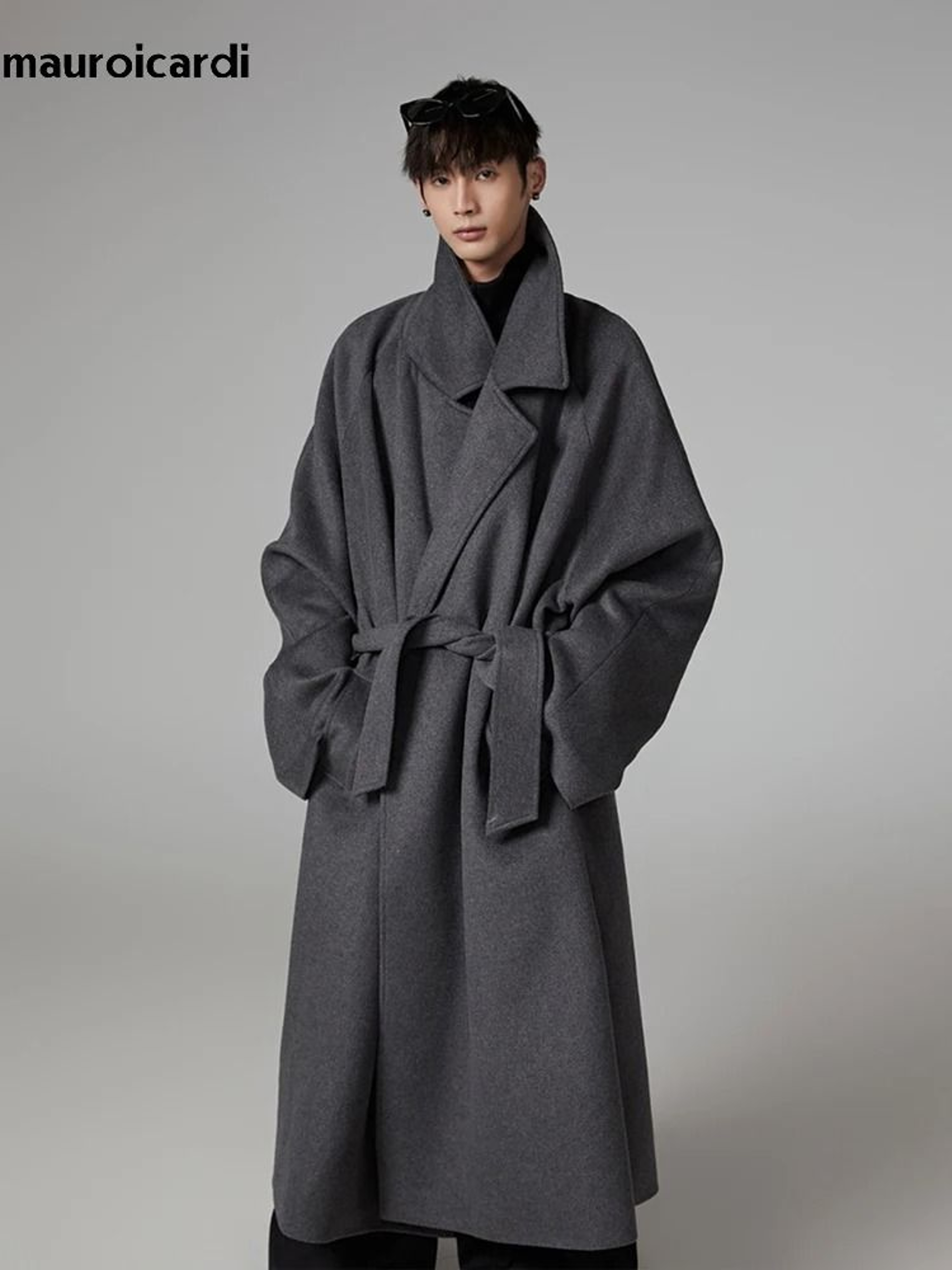 Executive Oversized Extra Long Gray Wool Blend Overcoat 0