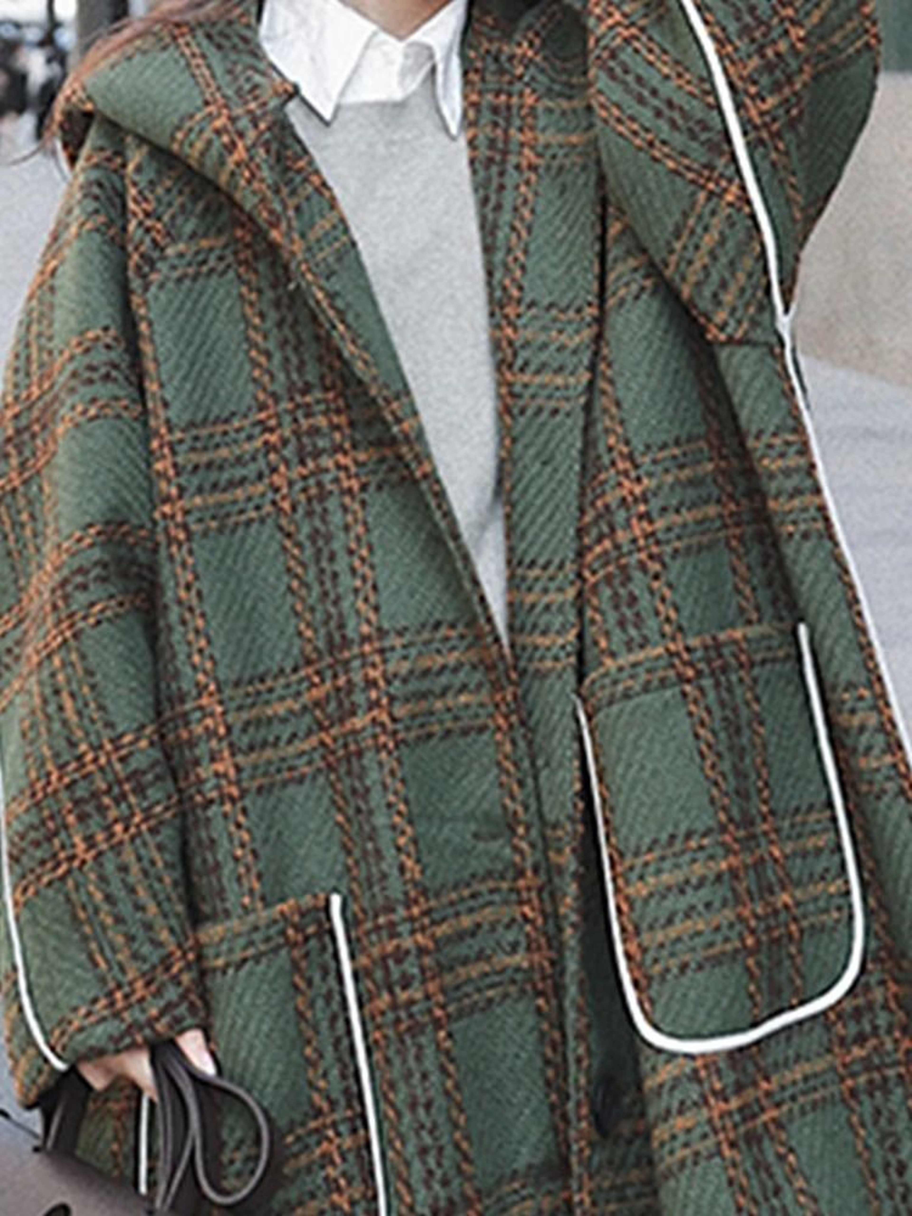 Luxury Runway Oversized Patchwork Plaid Woolen Trench Coat 4