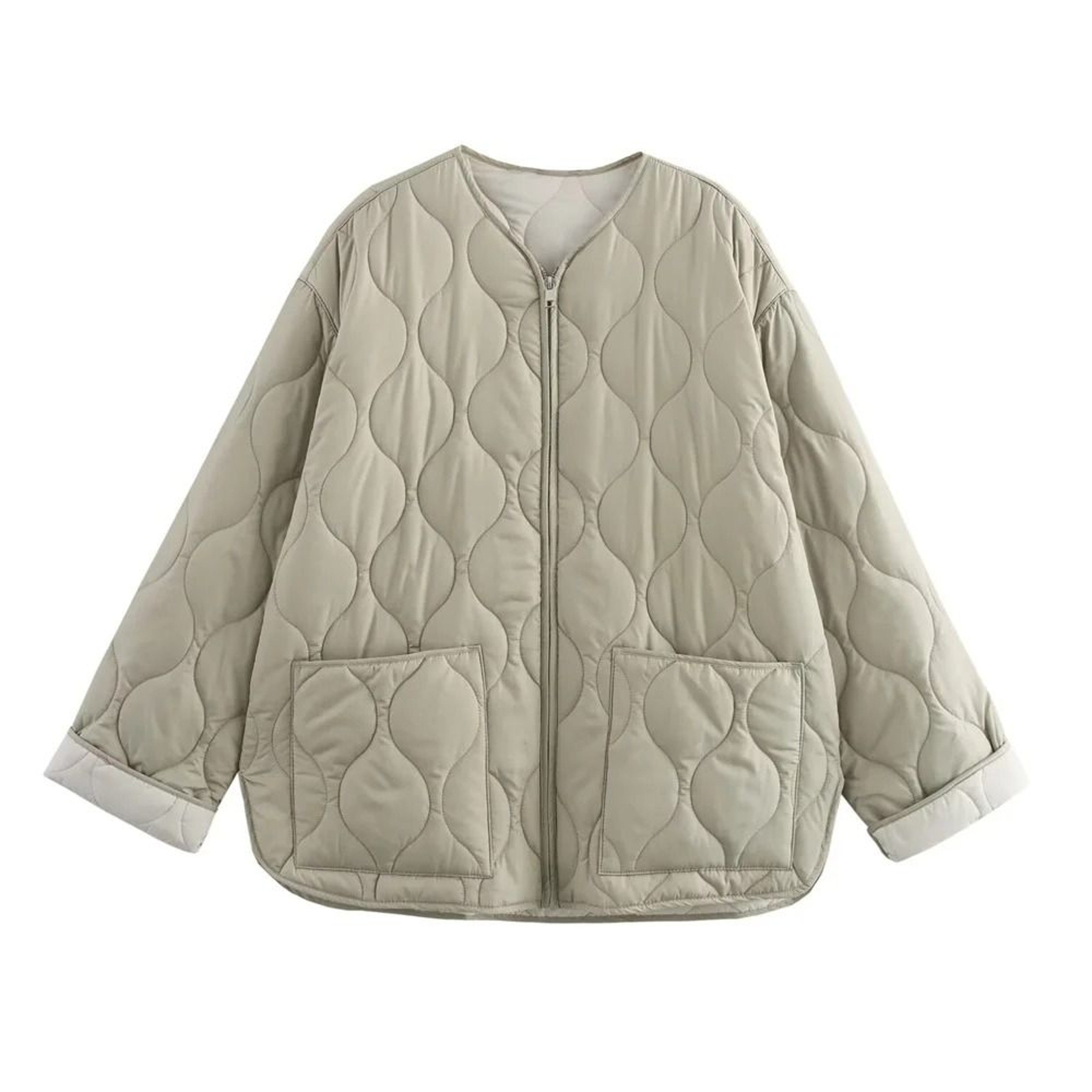 Womens Fashion Round Neck Curled Edge Cotton Jacket 1