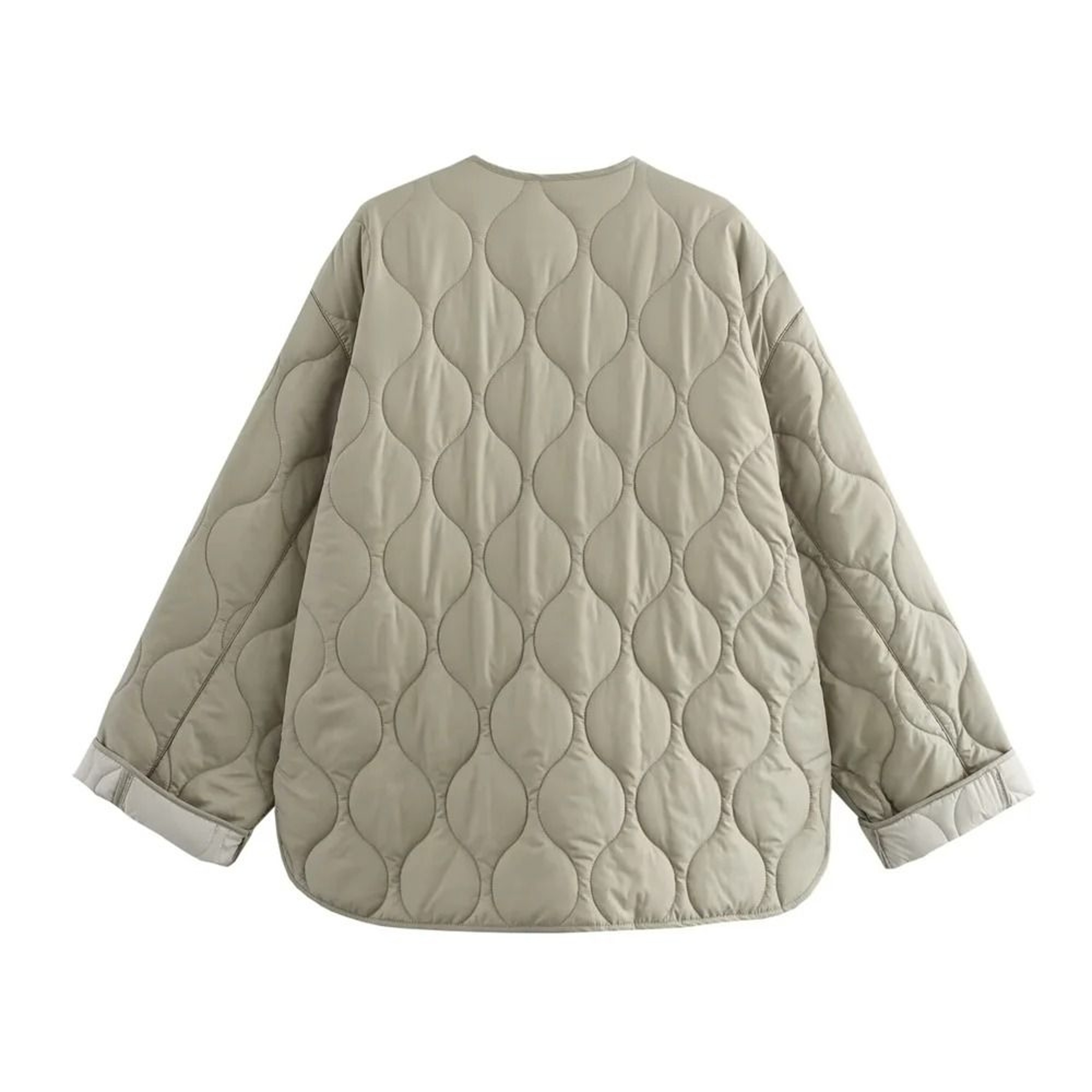 Womens Fashion Round Neck Curled Edge Cotton Jacket 2