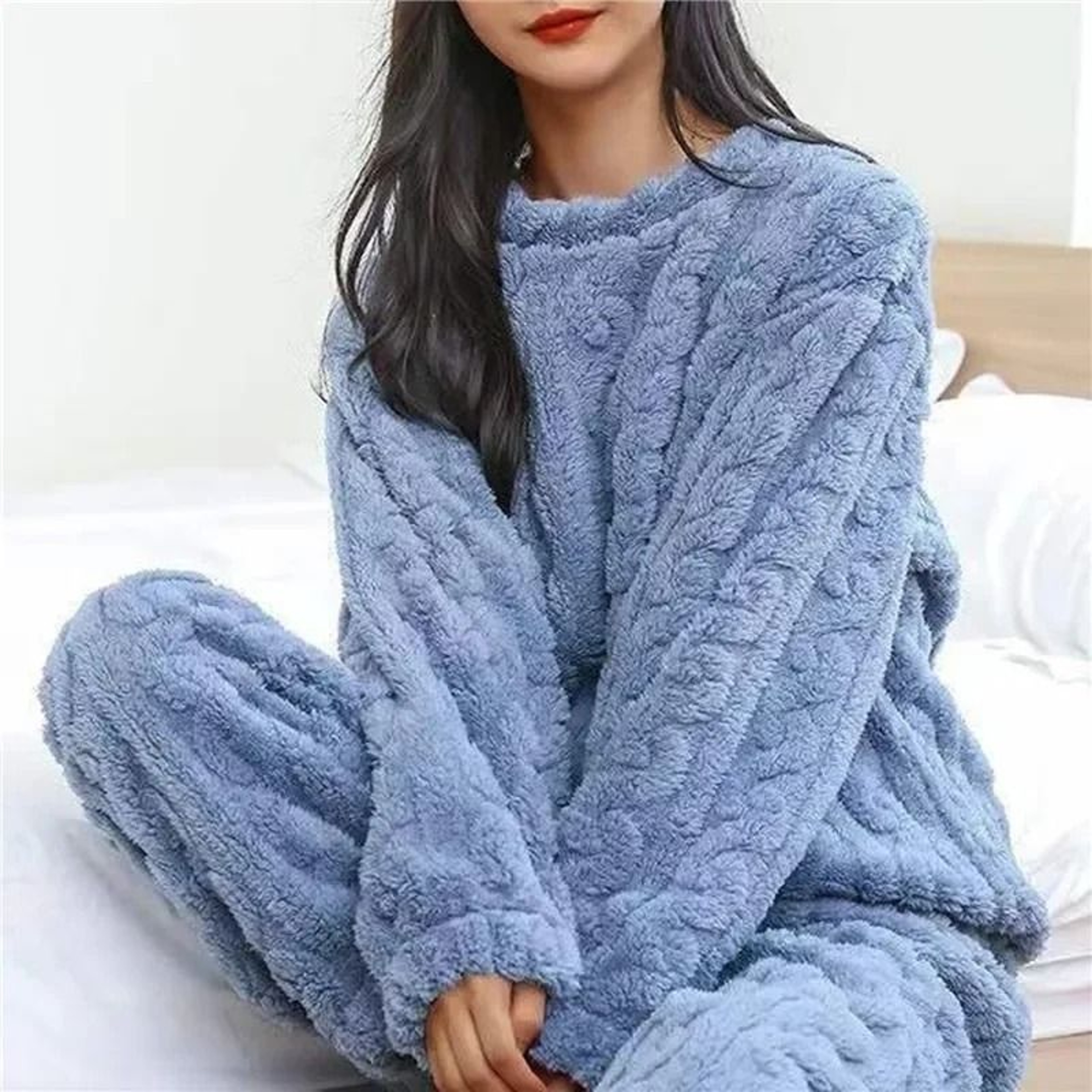 Womens Winter Jacquard Plush Fleece Pajama Set 12