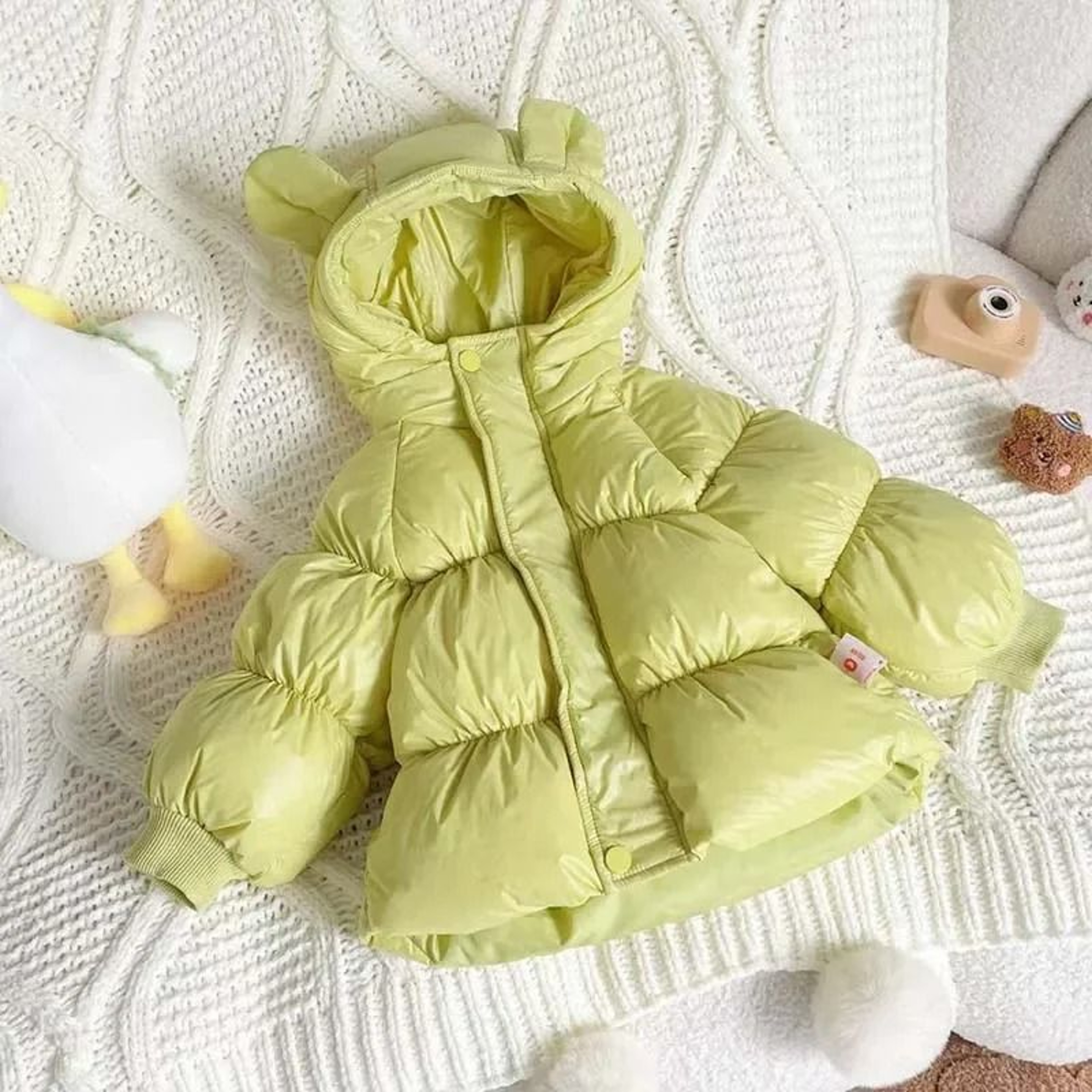 Kids Solid Hooded White Duck Down Jacket 0