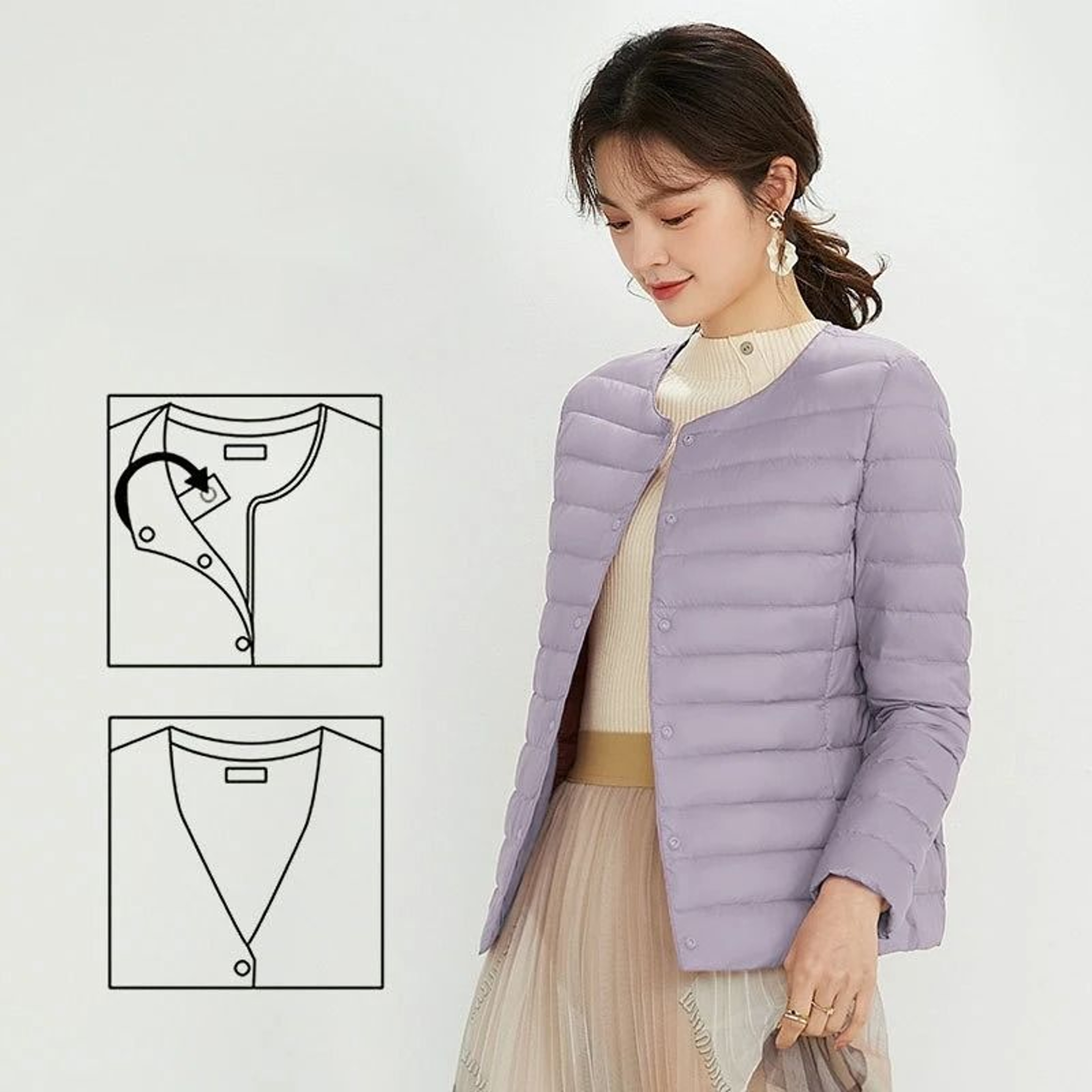 Womens Convertible Neckline Ultralight Down Jacket 14