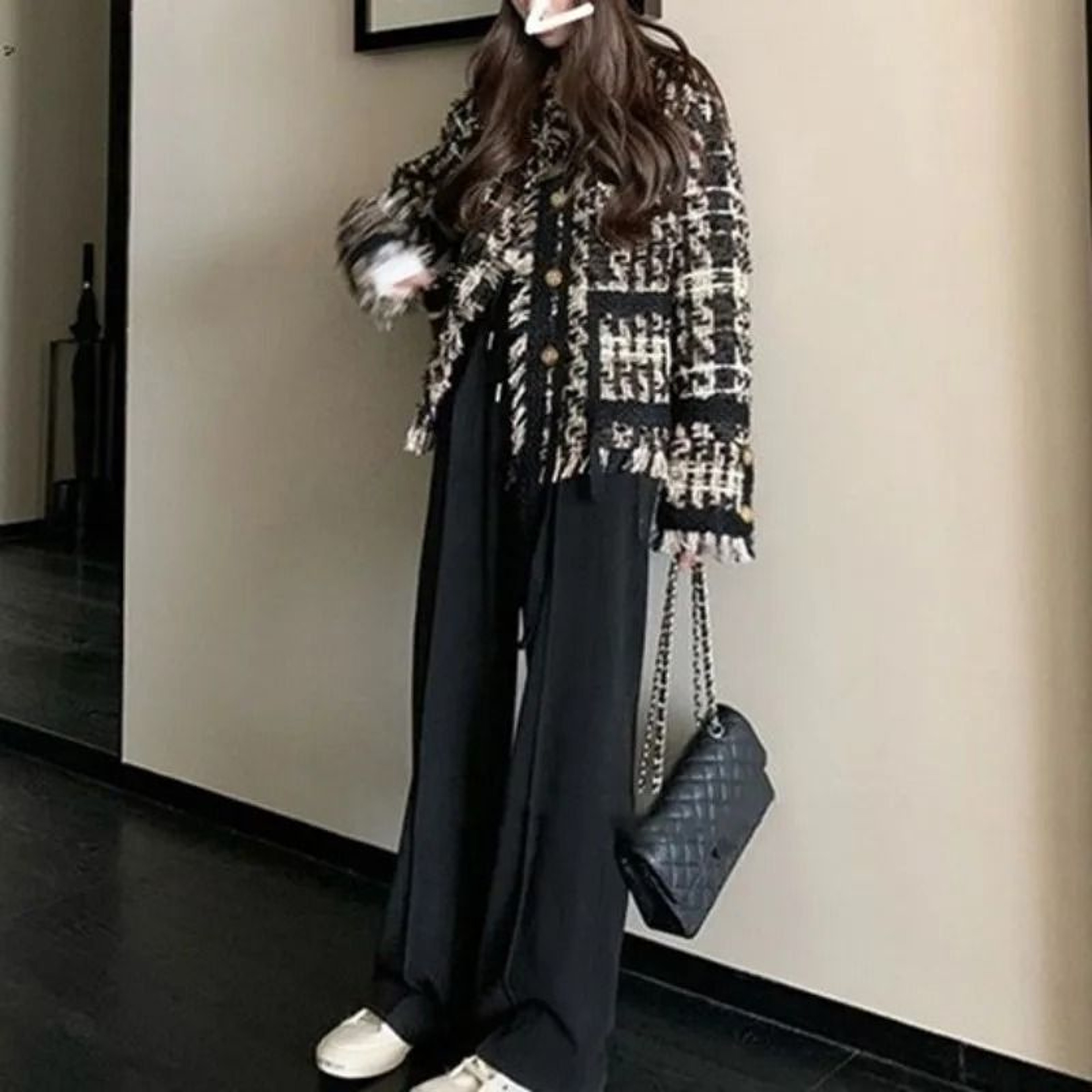 Korean Chic Tweed Tassel Jacket  Plaid Spring  Autumn Blazer 3