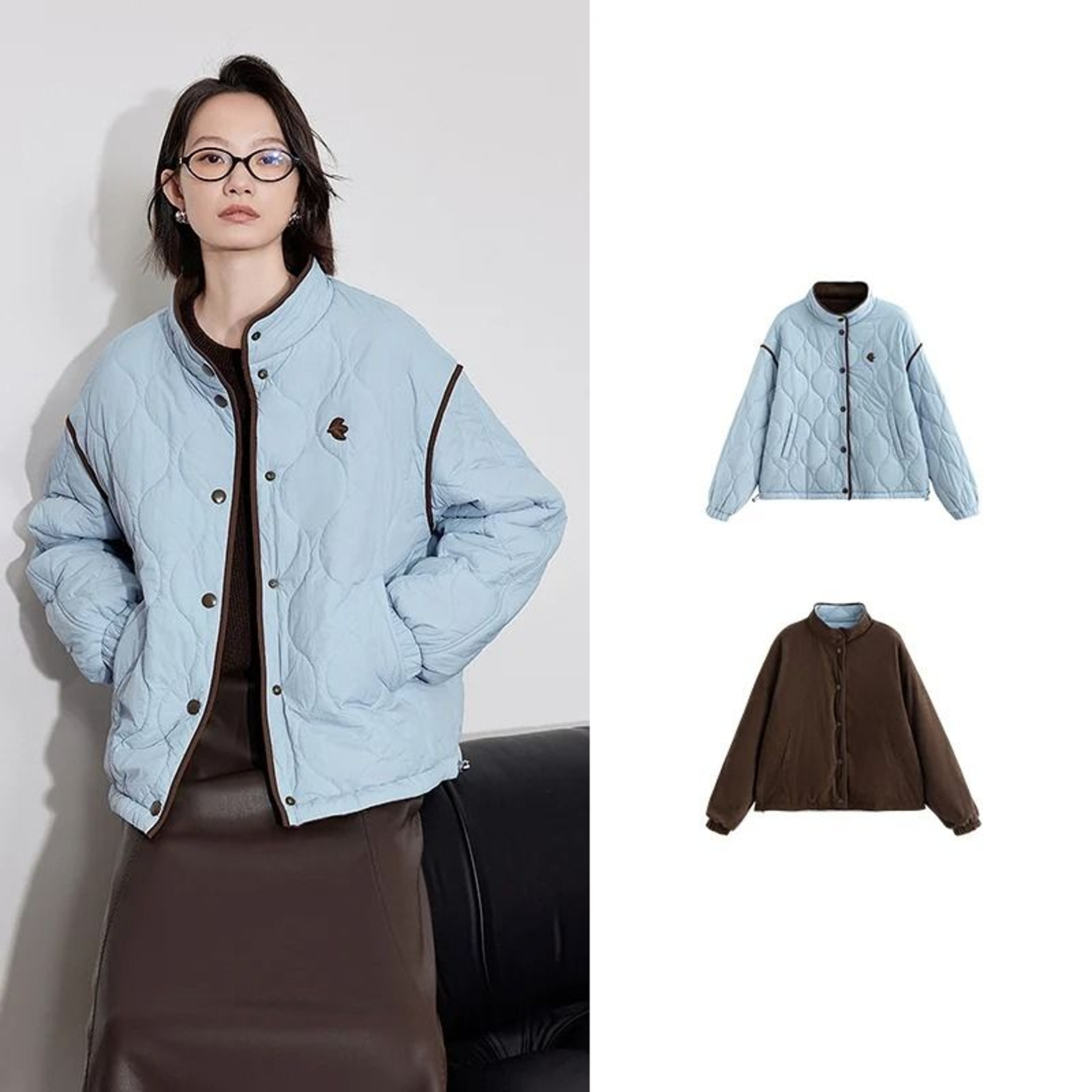 Elegant Contrasting Spliced Cotton Coat  Winter HighFashion Outwear 4