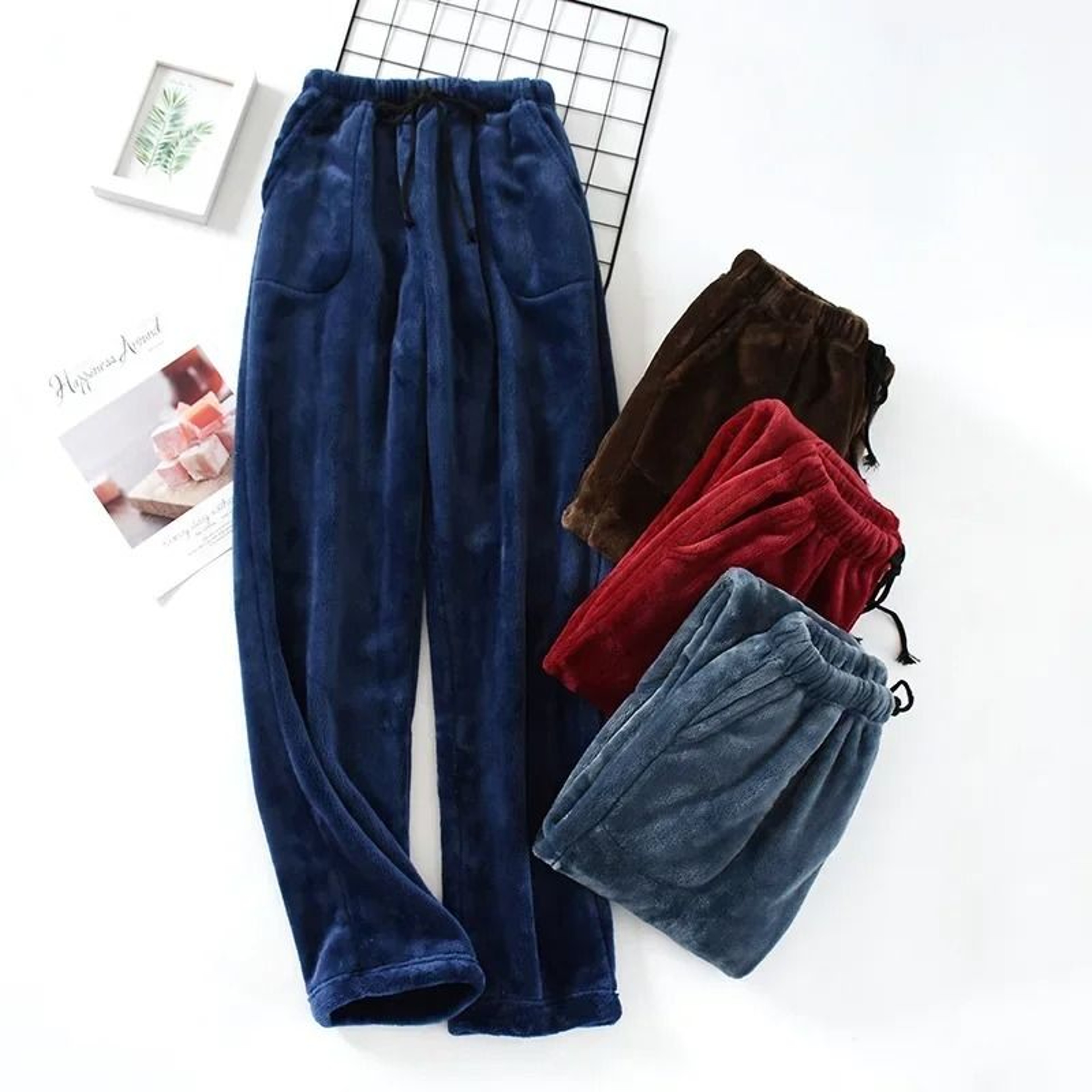 Thickened Flannel Home Trousers  Mens Winter Coral Fleece Pajamas 0
