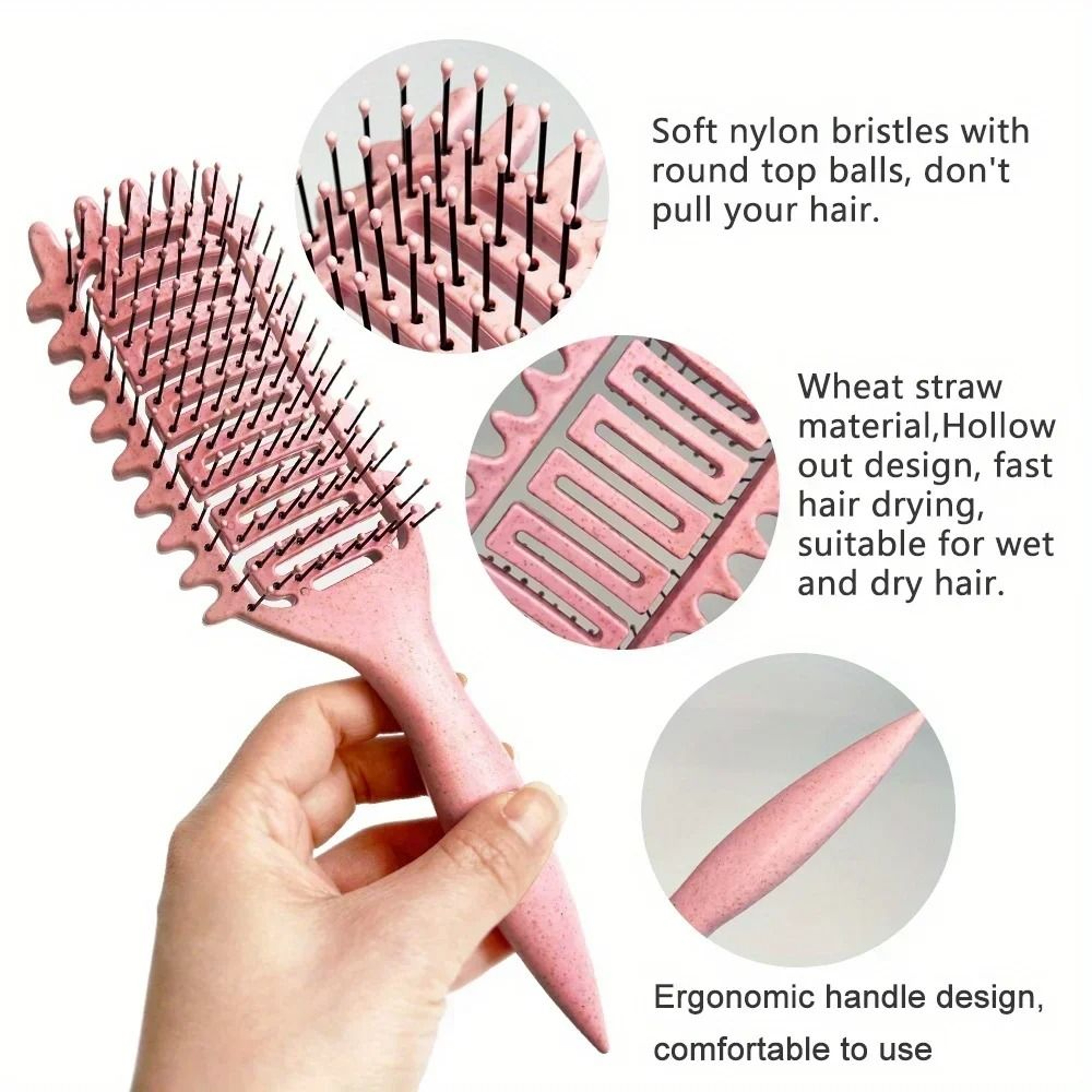 Curl Defining Styling Brush  Hollow Boar Bristle Detangling  Shaping Tool 4