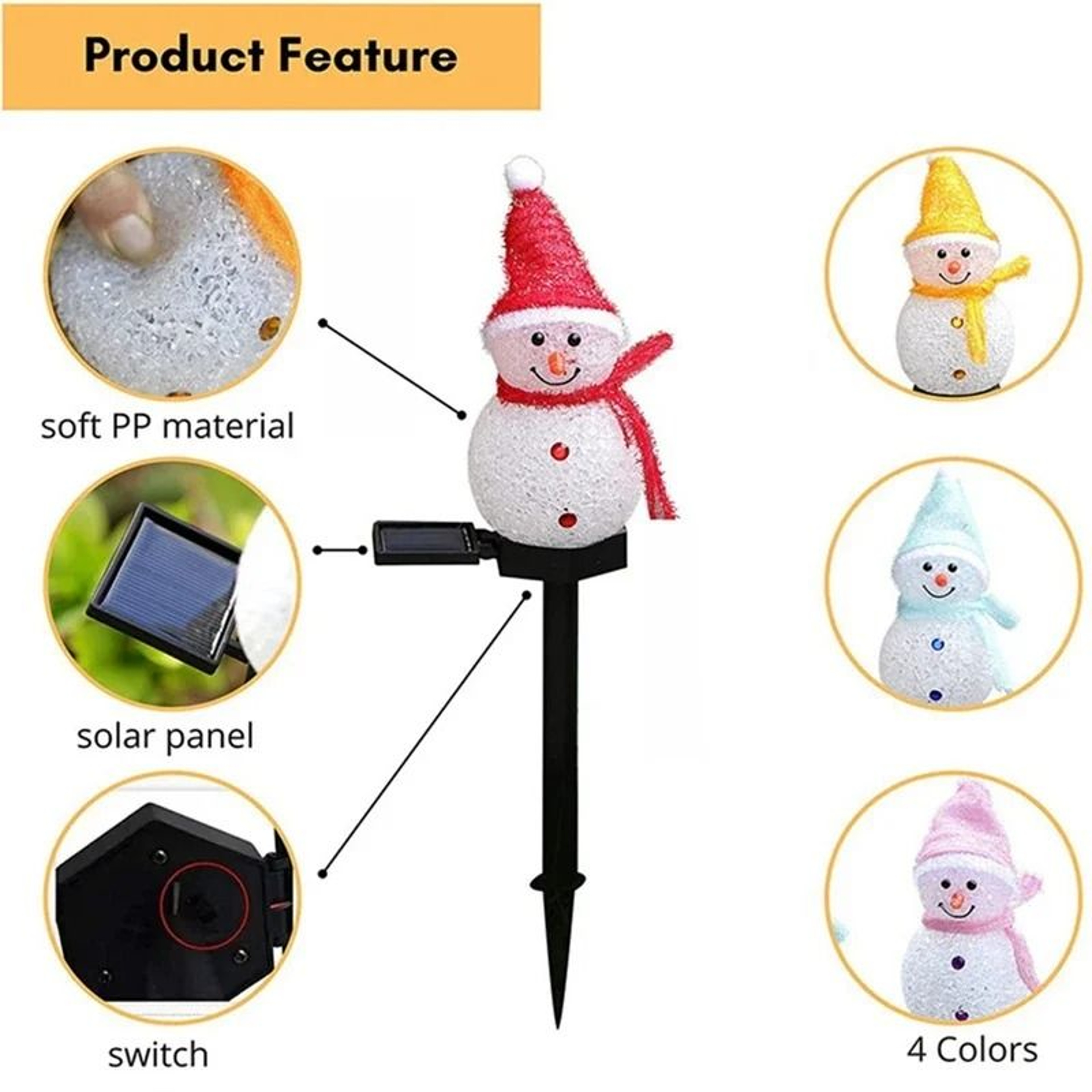 Warm White LED Snowman Solar Garden Stake 2