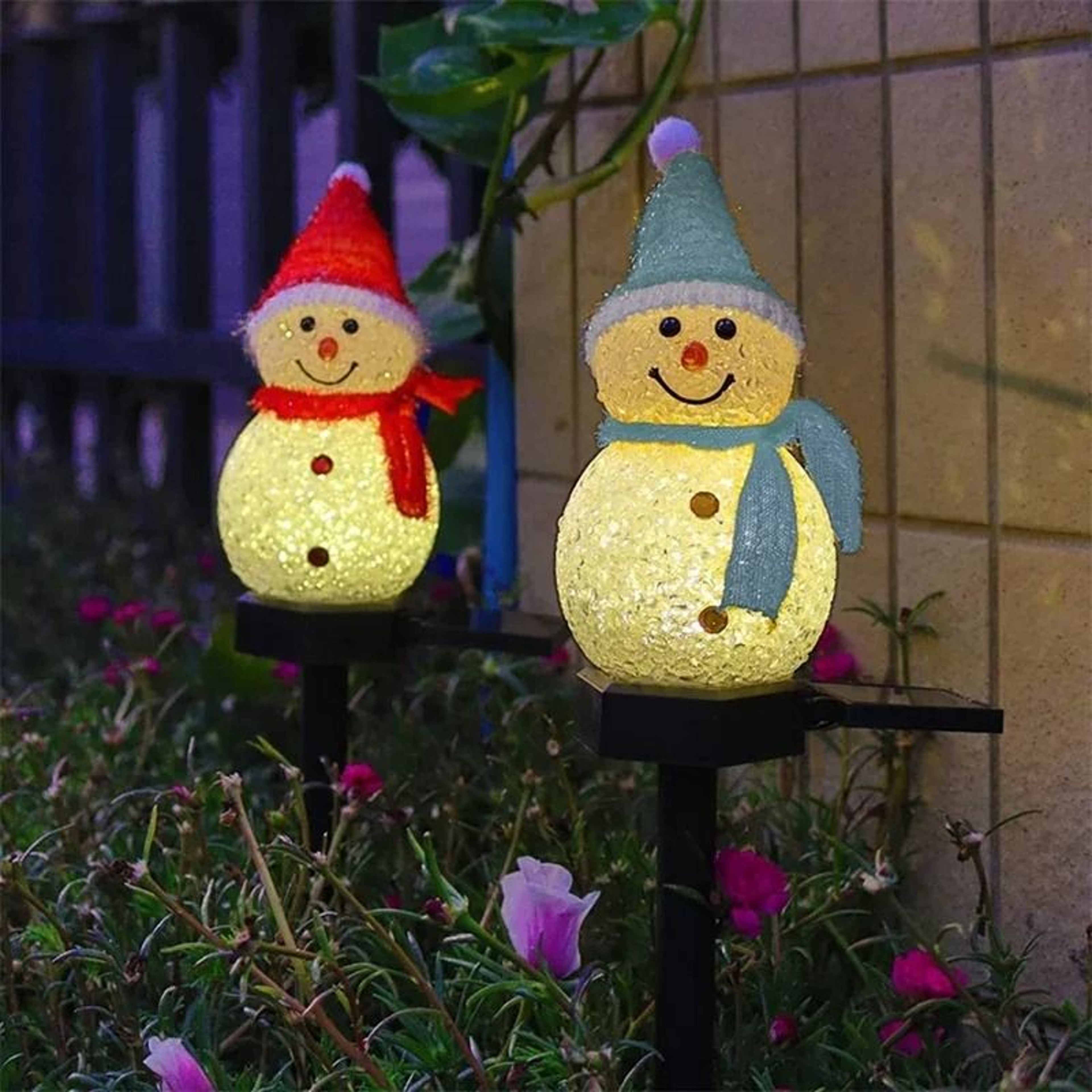 Warm White LED Snowman Solar Garden Stake 4