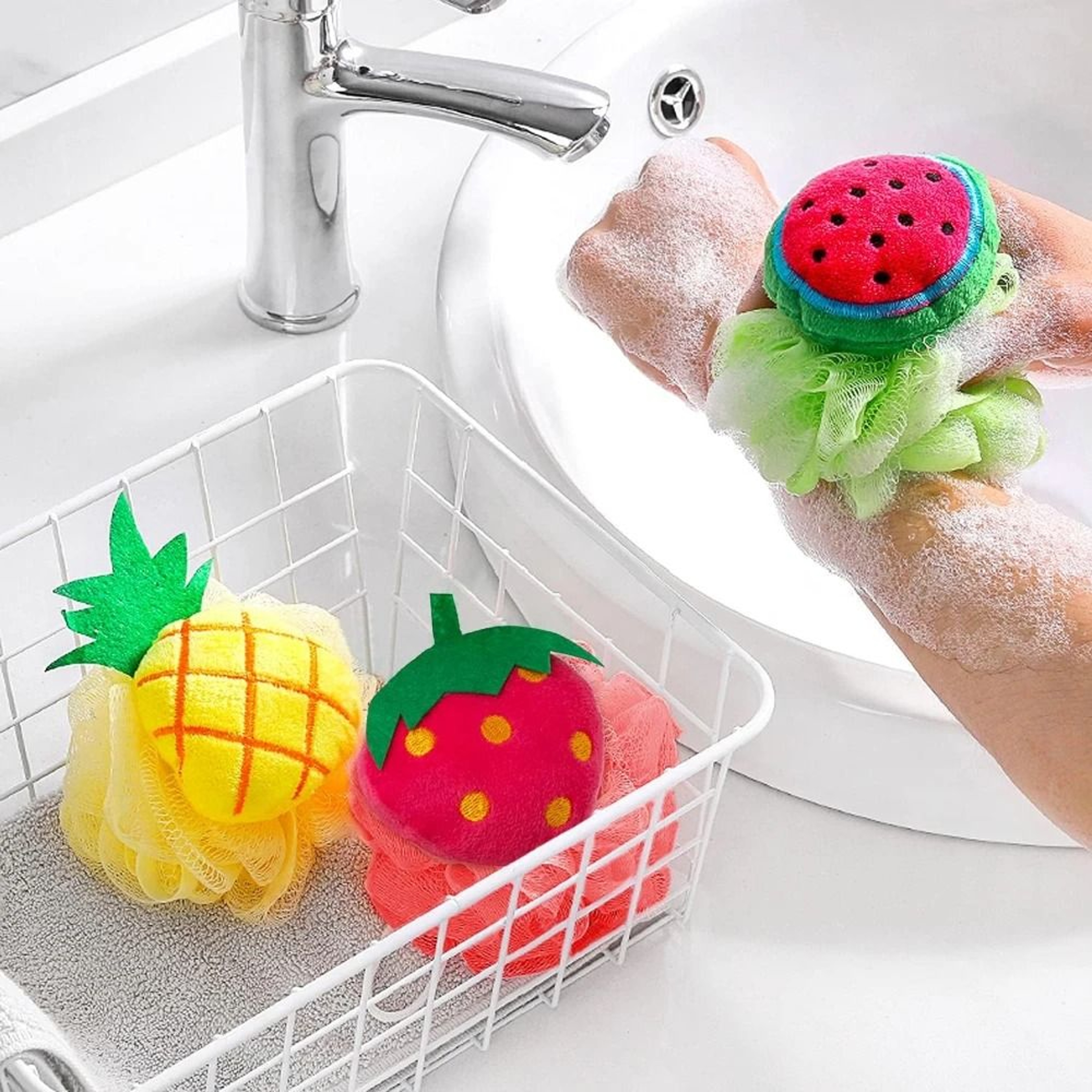 TuttiFrutti 4PC Fun Fruit Bath Pouf Set 3