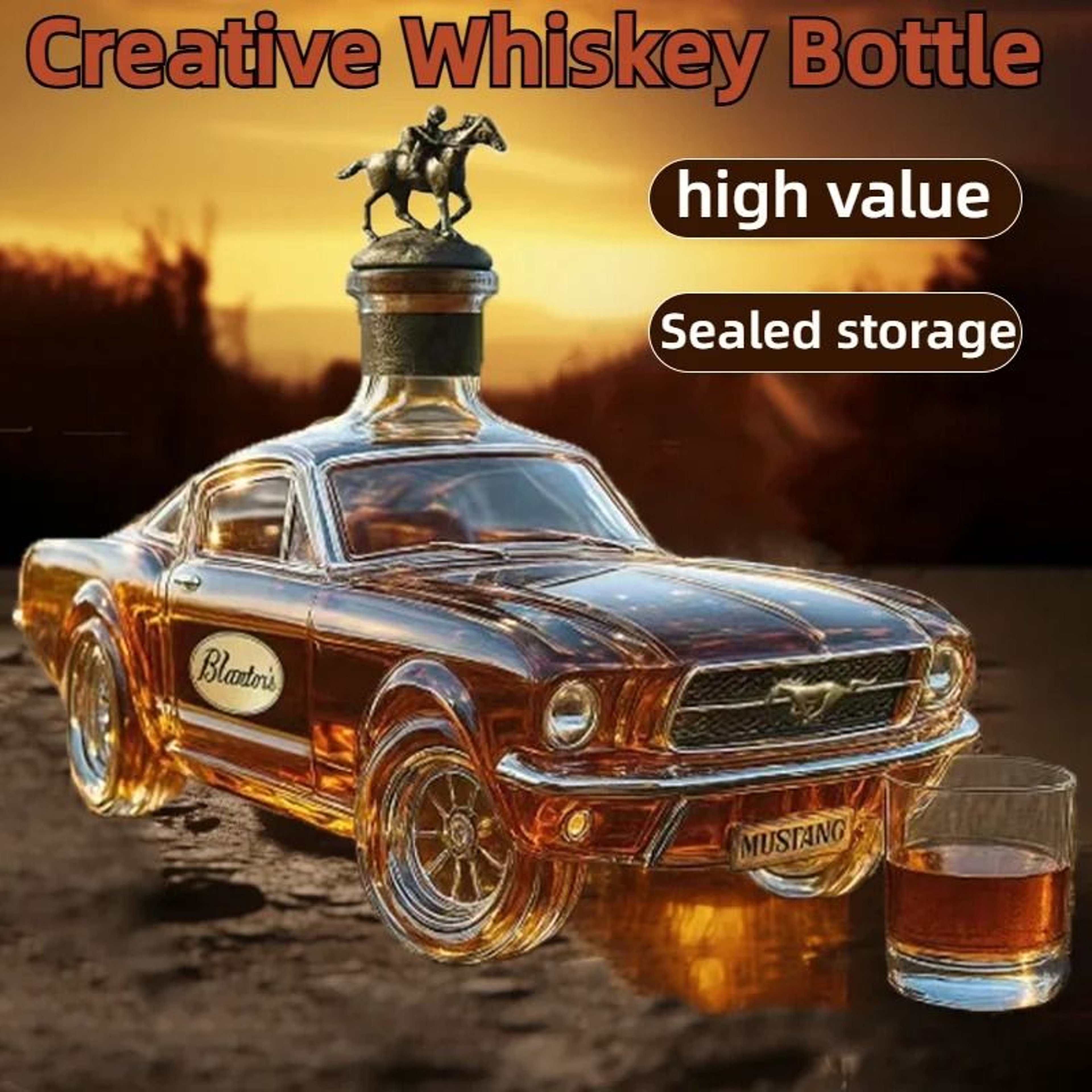 Mustang  Police Car Sculptural Glass Whiskey Decanter 0