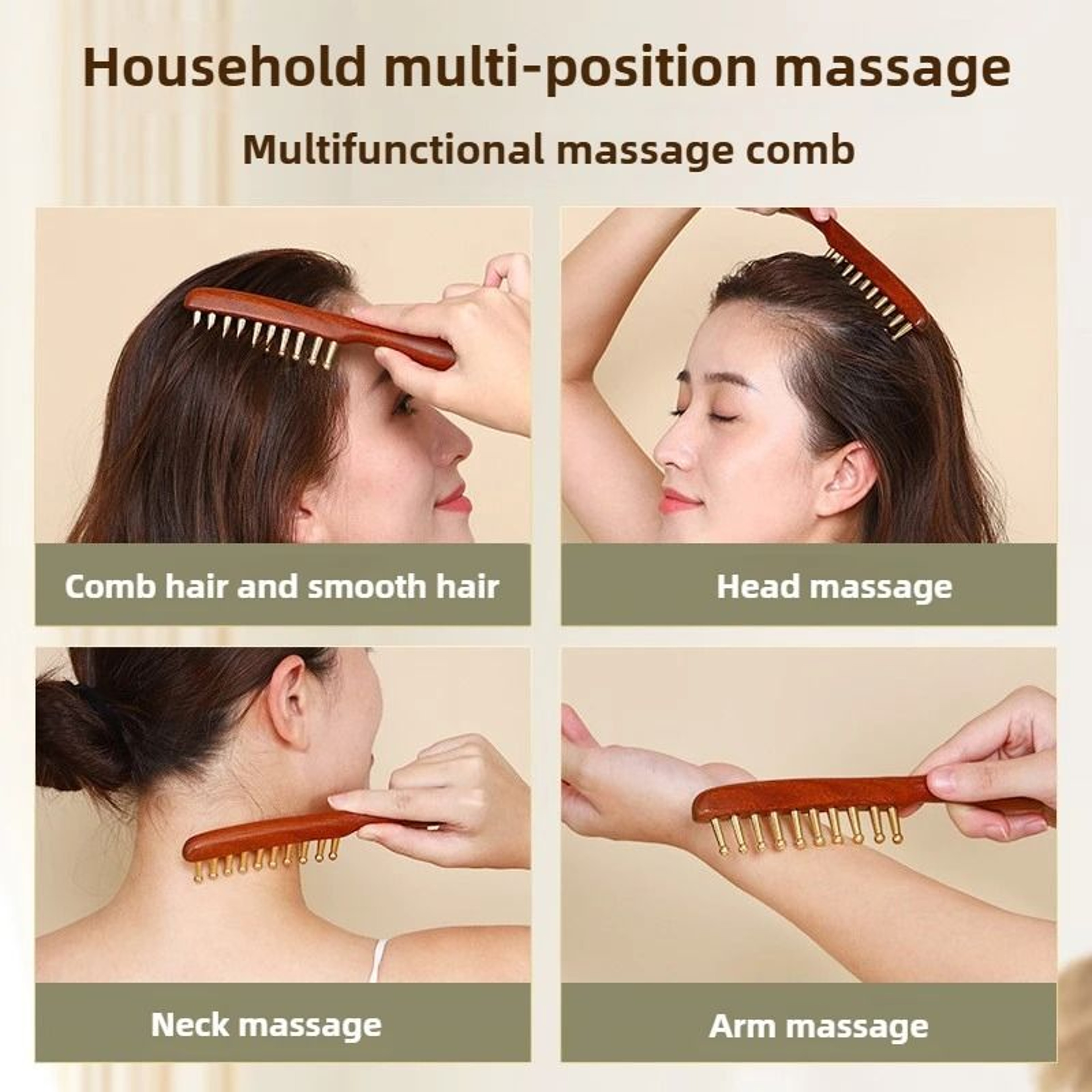 10Tooth Copper  Wood Meridian Massage Comb 1