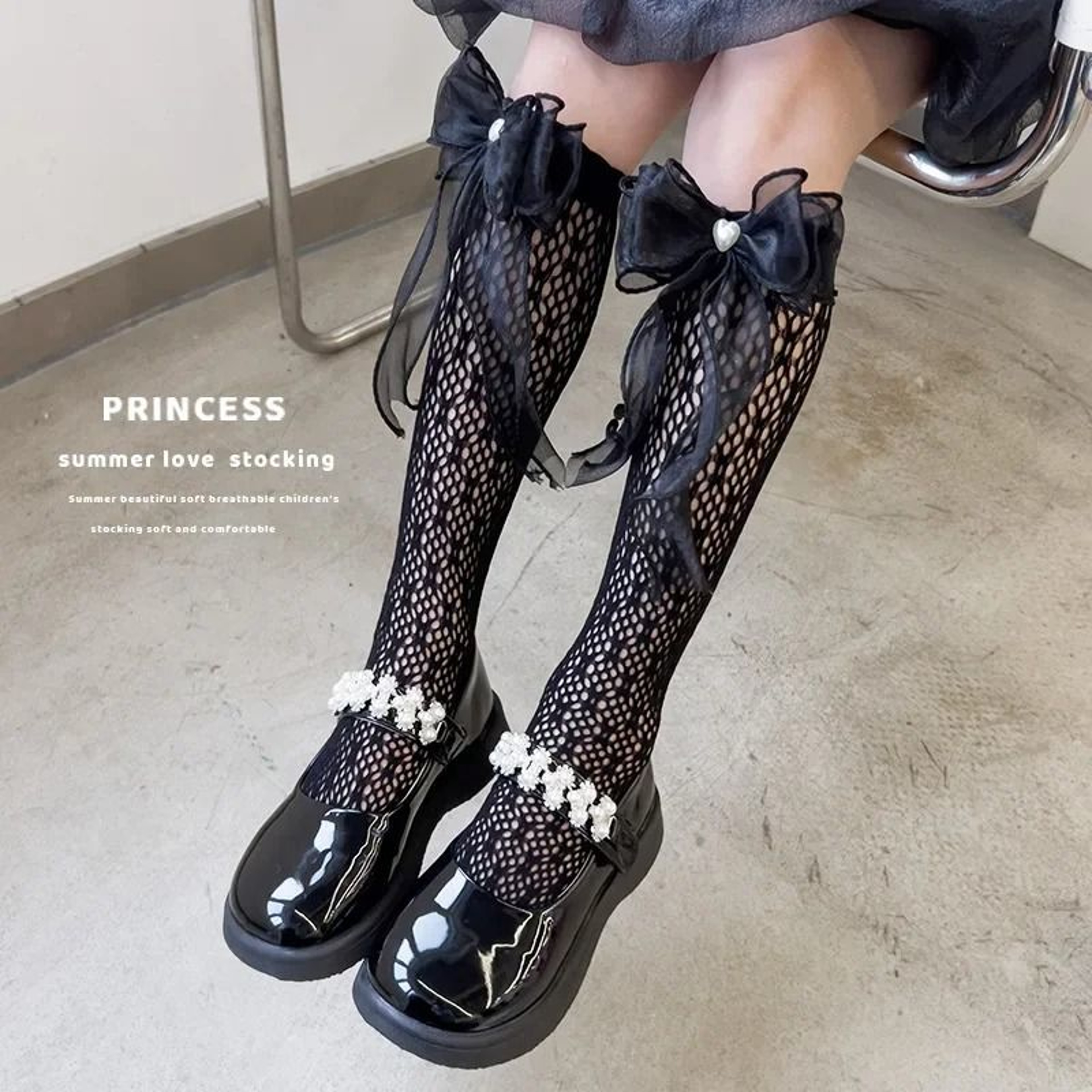 FourSeason Girls Bow Mesh HighTube Socks 6