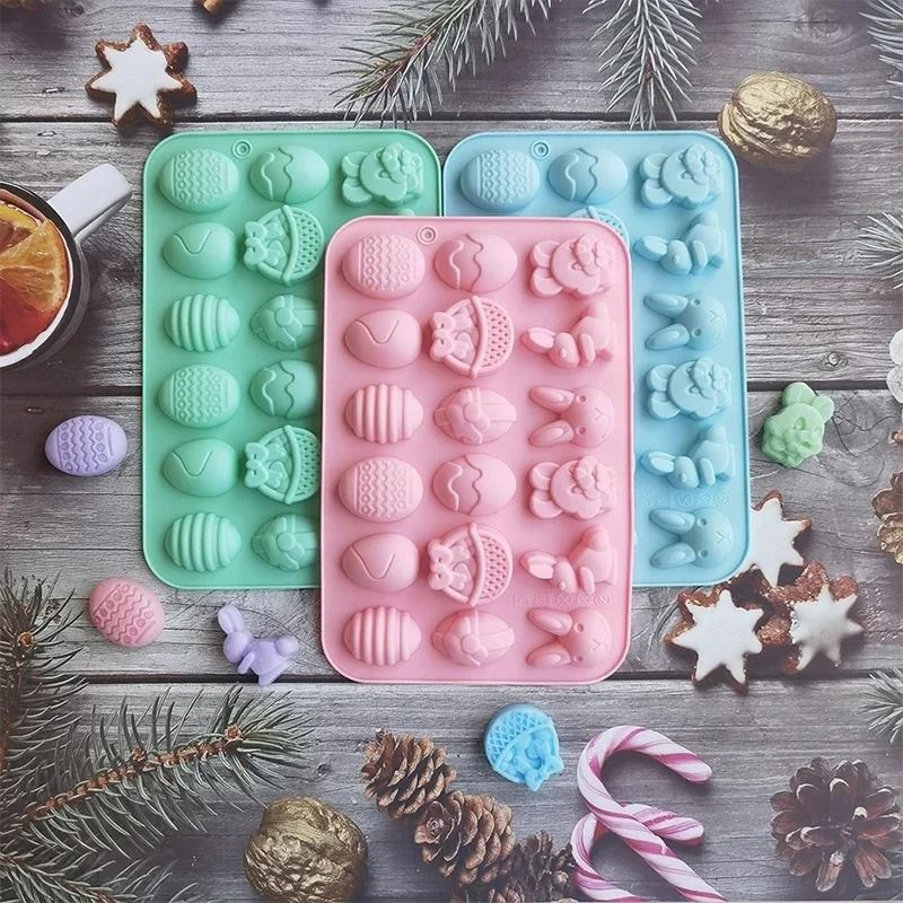 18Cavity Easter Bunny And Egg Silicone Baking Mold 0
