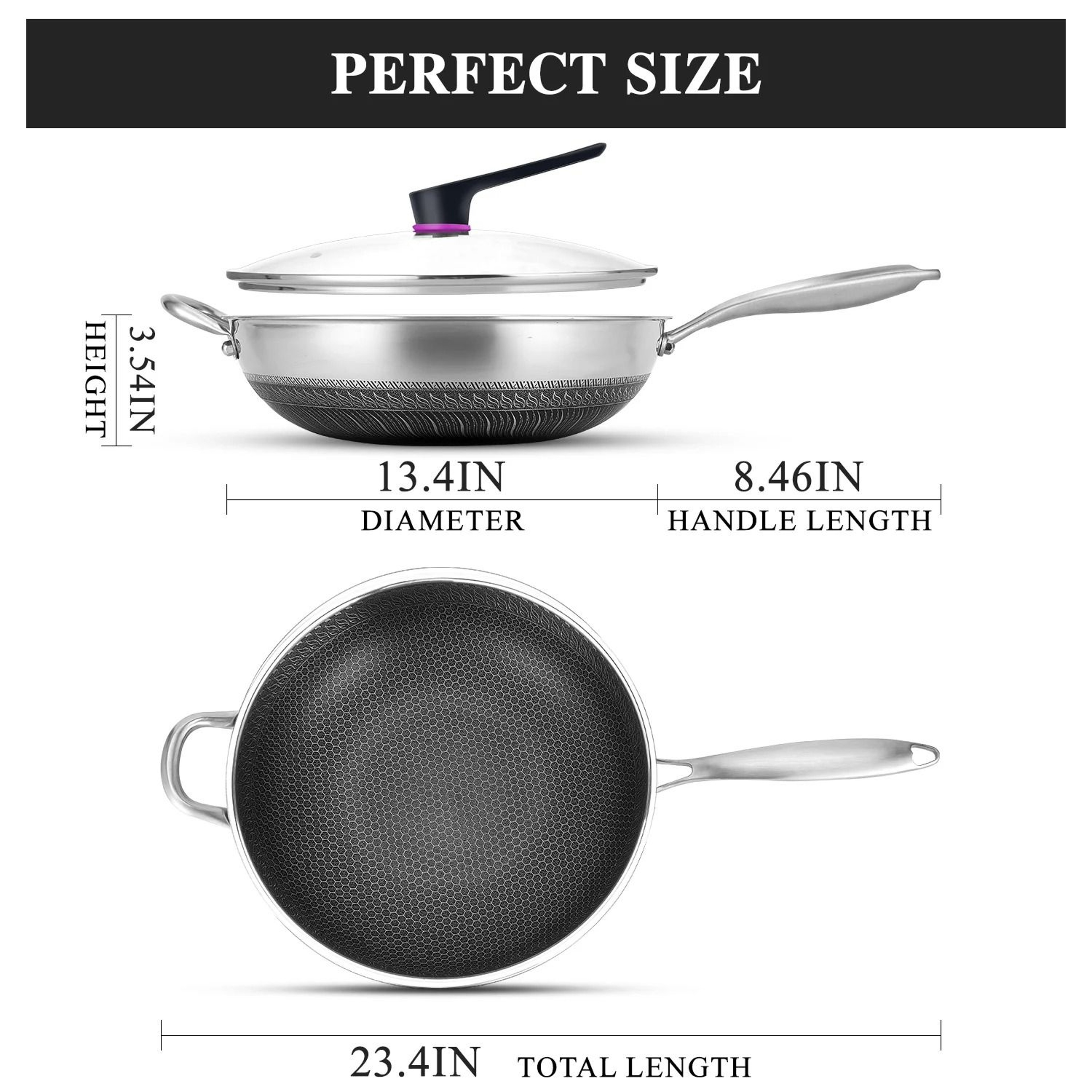 Stainless Steel Nonstick Wok With Tempered Glass Lid 6