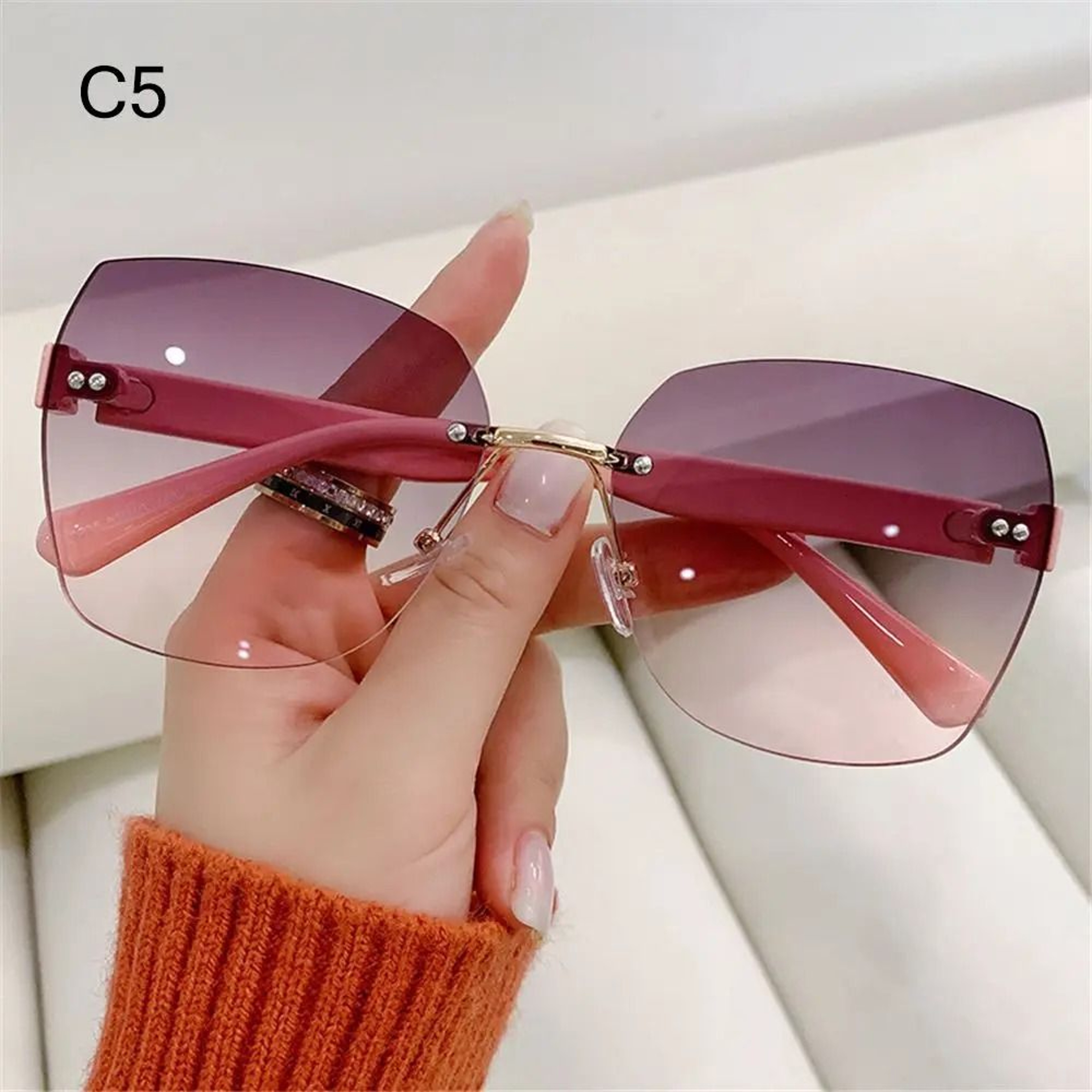 Elegant Rimless Gradient Sunglasses And Vintage Summer Shades 10