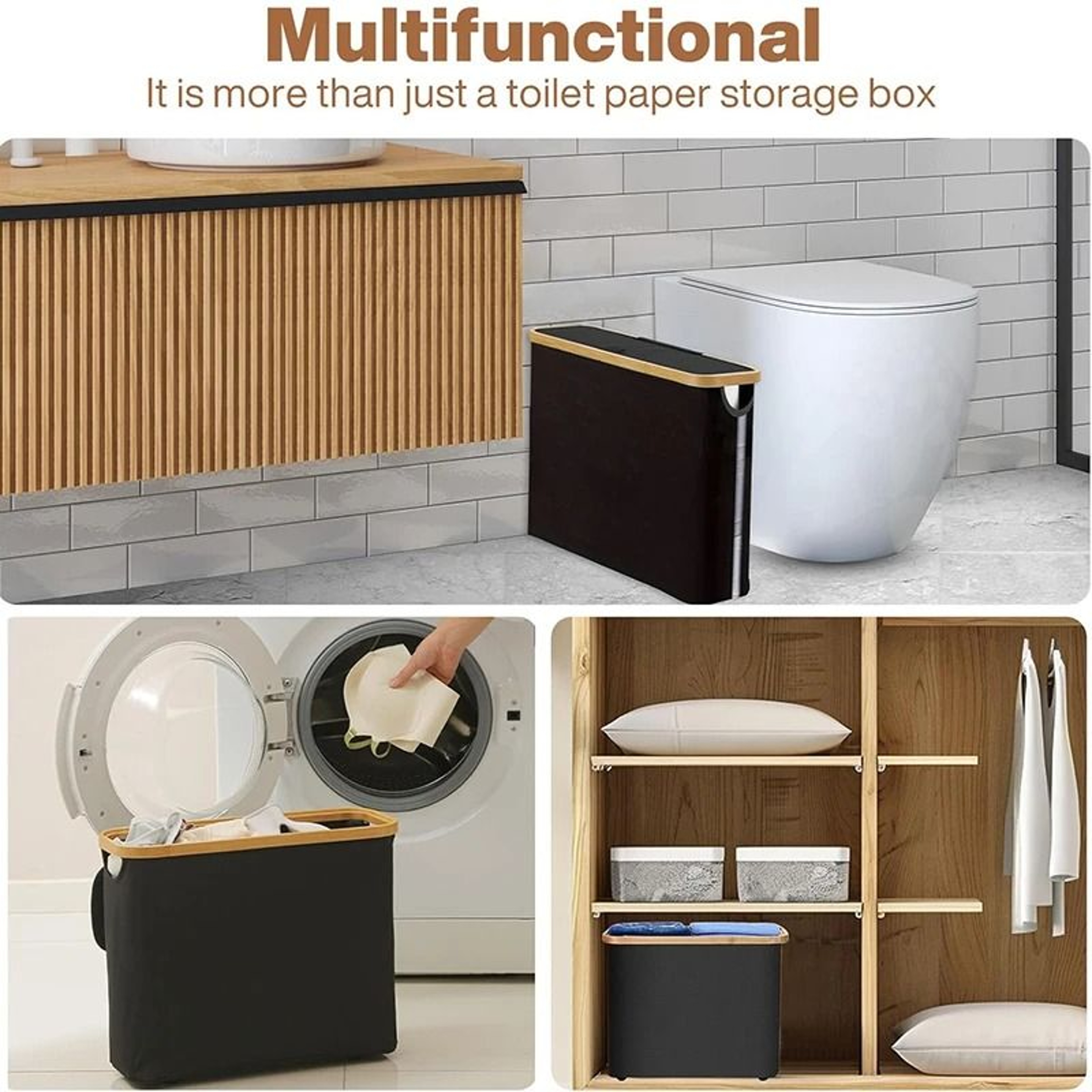 Foldable Toilet Paper Storage Basket  Large Capacity Bathroom Organizer With Lid 3
