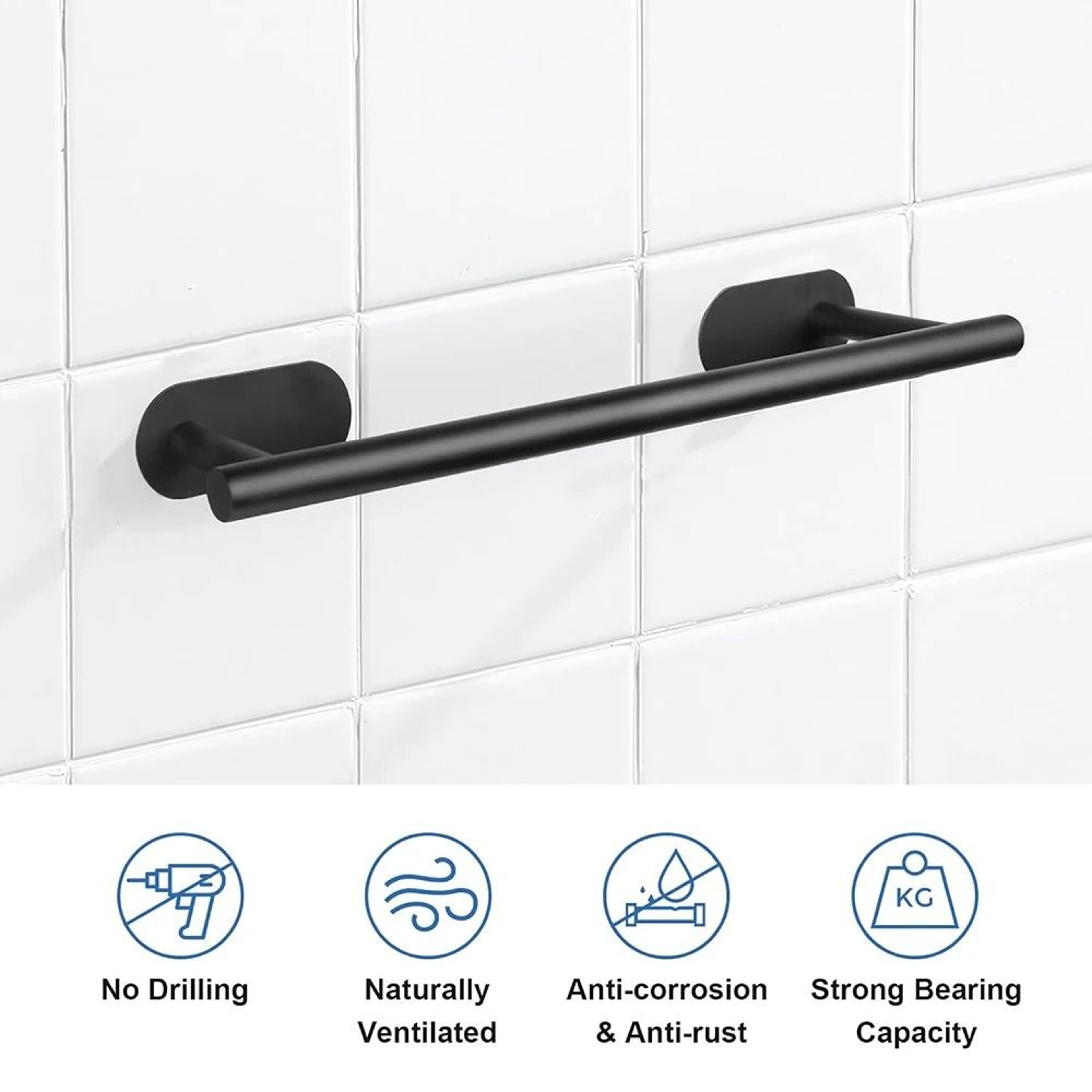 SelfAdhesive Stainless Steel Towel Rail  Modern NoDrill Wall Hanging Holder 2