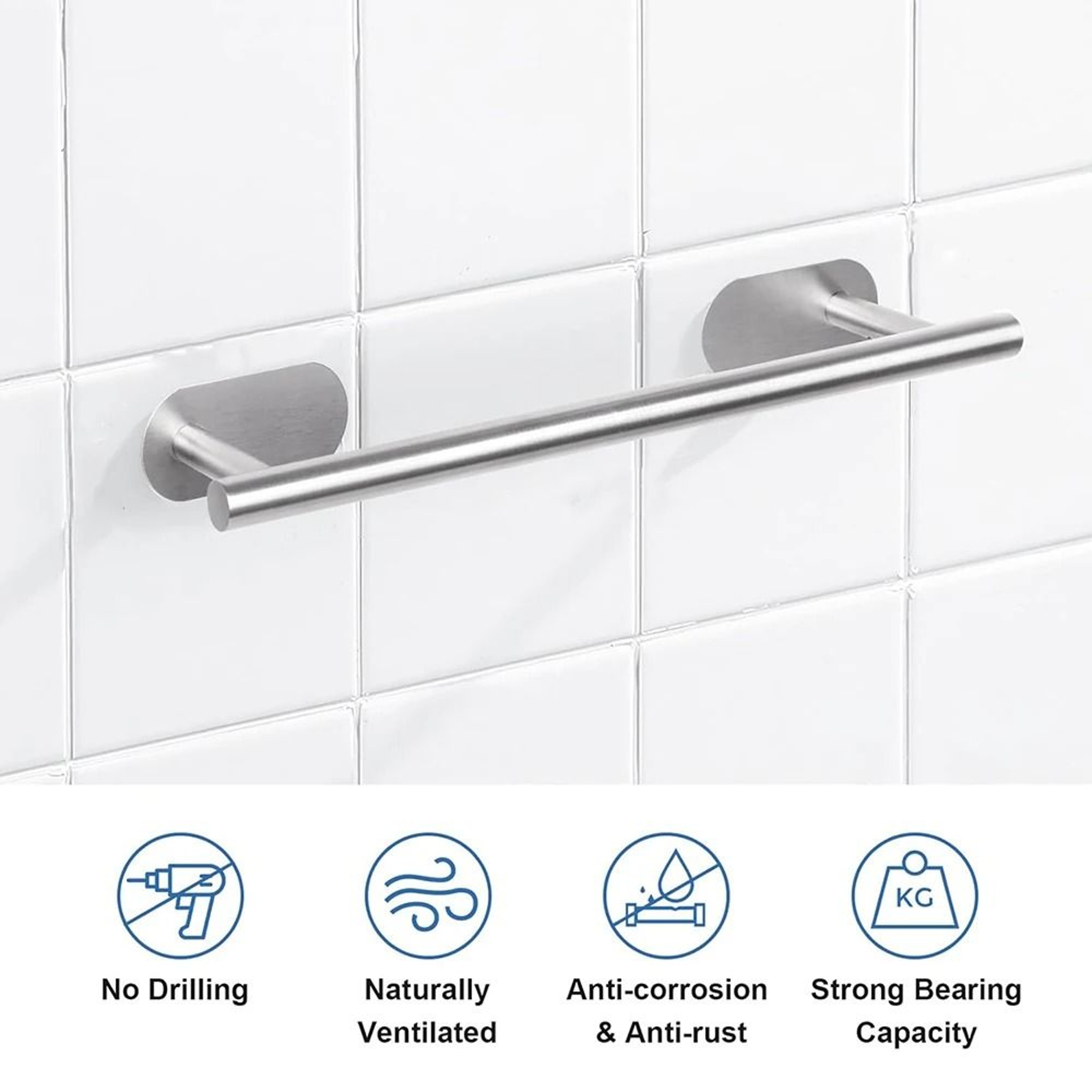 SelfAdhesive Stainless Steel Towel Rail  Modern NoDrill Wall Hanging Holder 6
