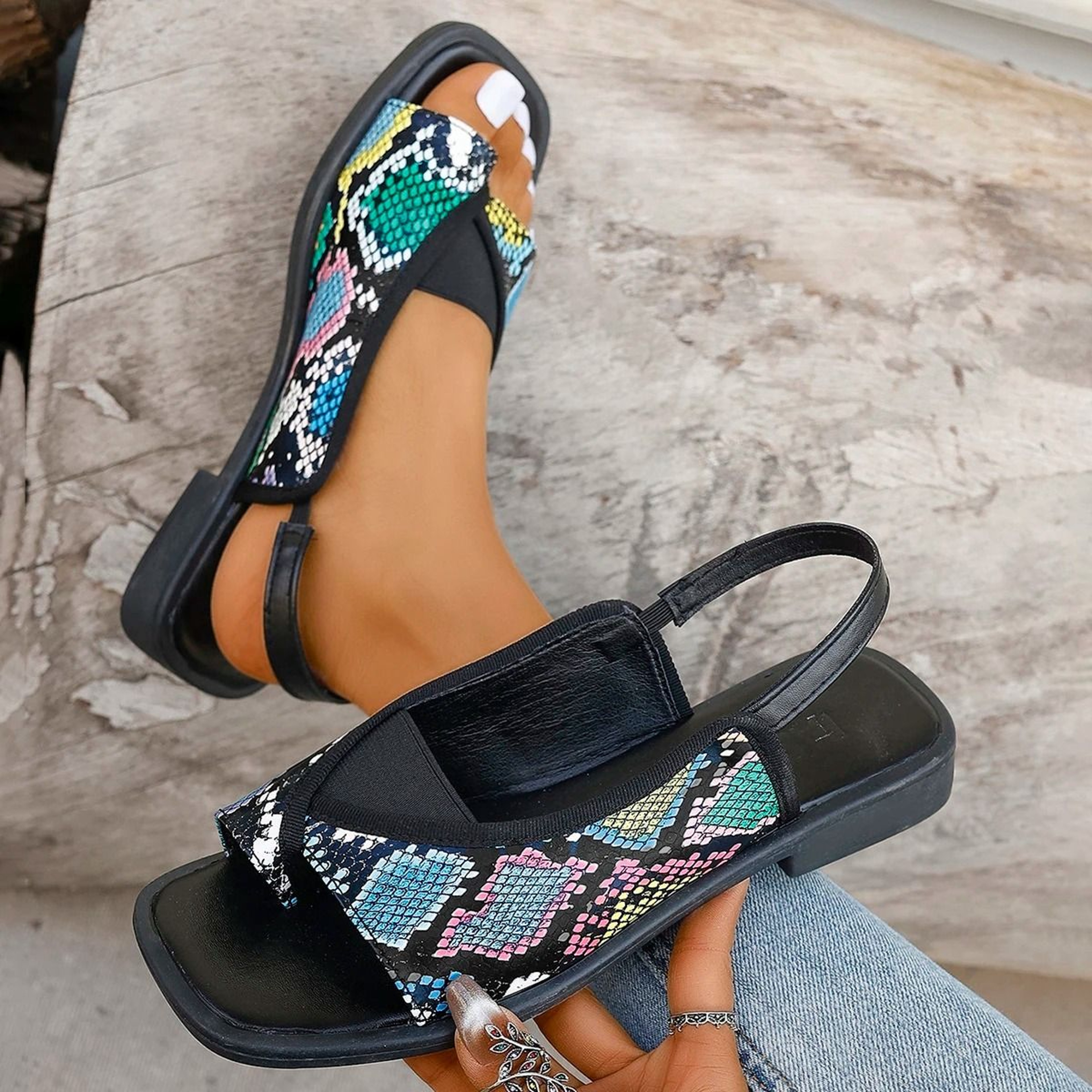 MixedColor Gladiator Slingbacks  Elegant 079 In Chunky Low Heel Rome Sandals 4