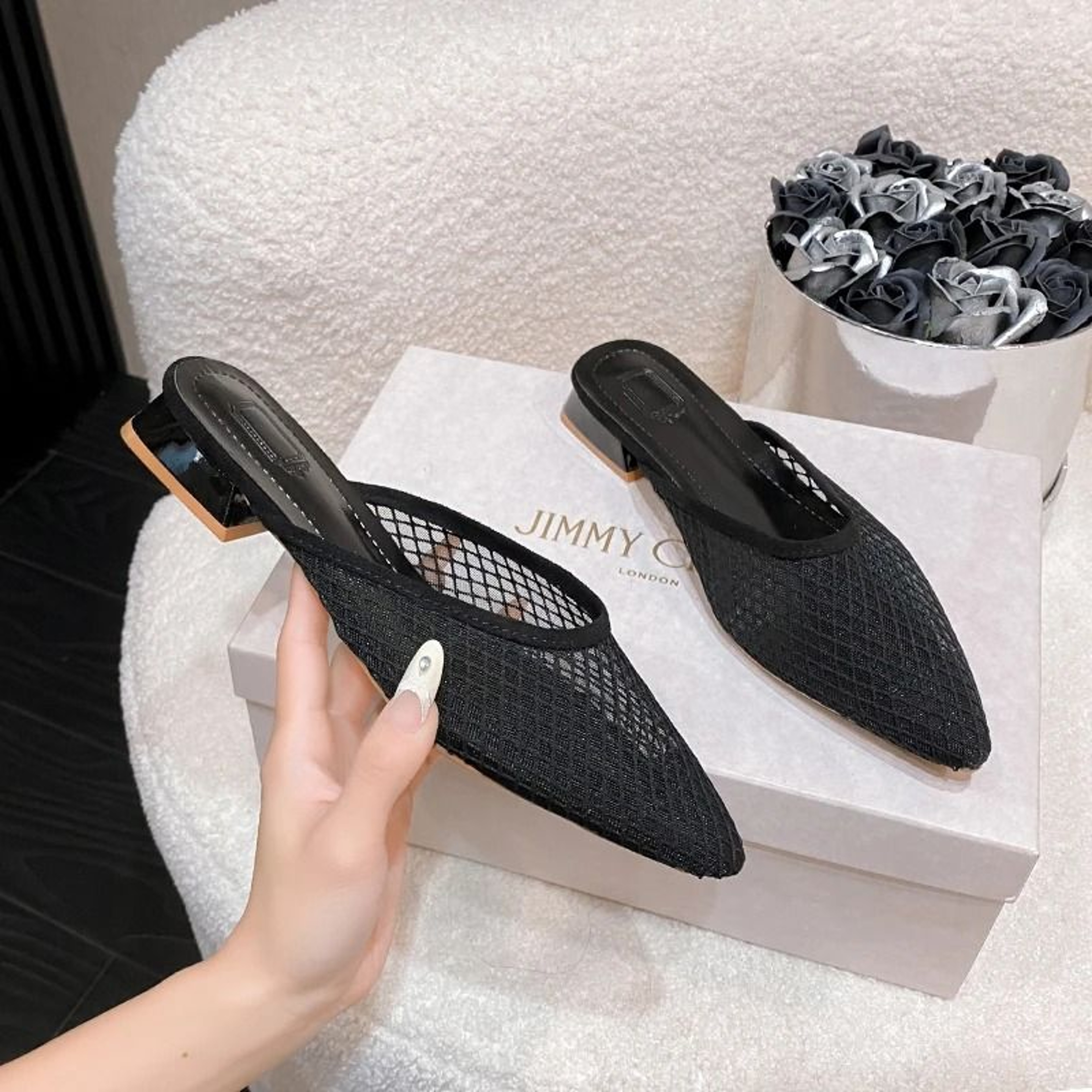 Designer PointedToe Mesh Mules  Elegant Summer Beach Flat Slides 6