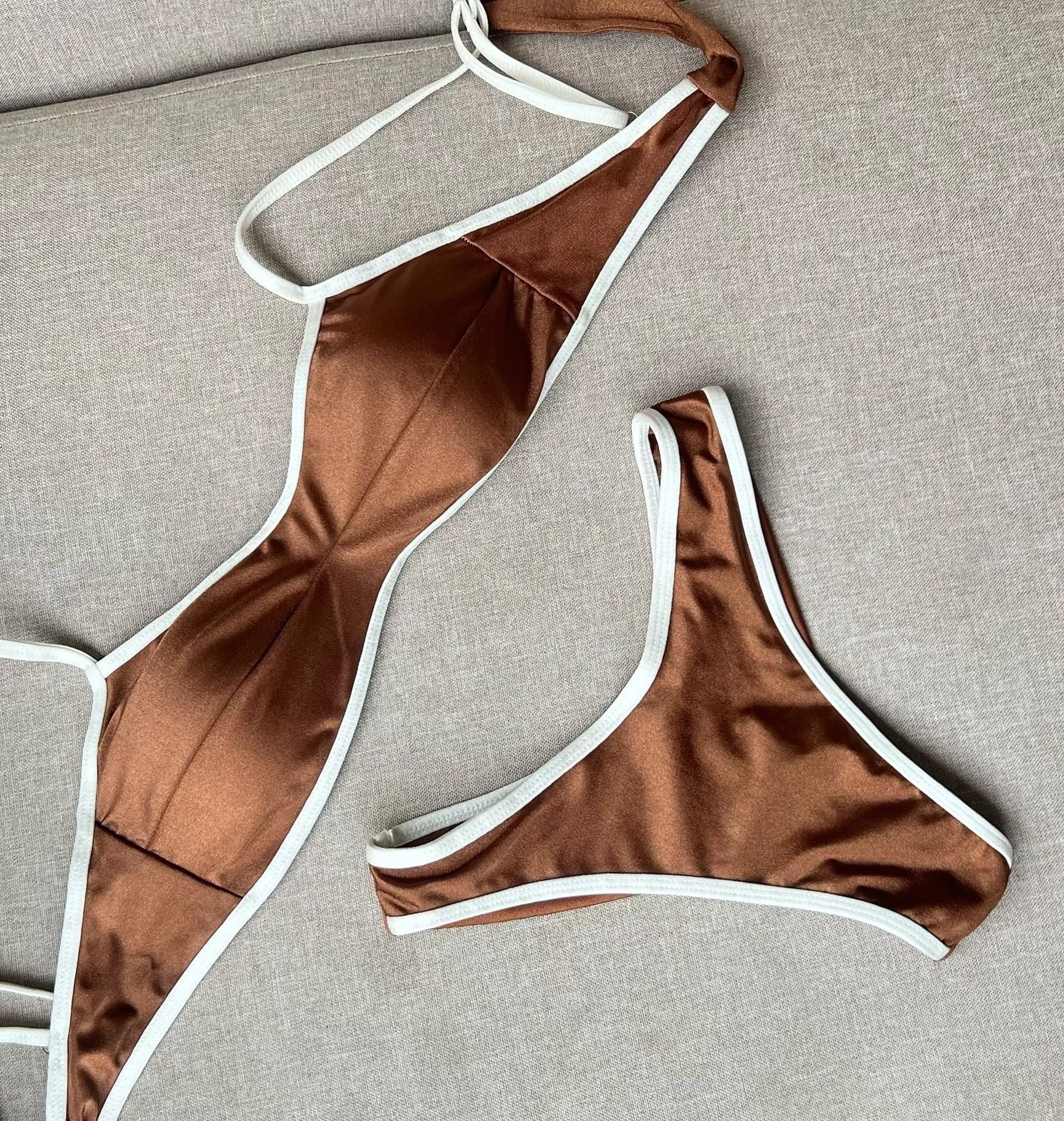 Shiny Bandeau Thong Bikini  Sexy Metallic Brazilian Swimwear 2