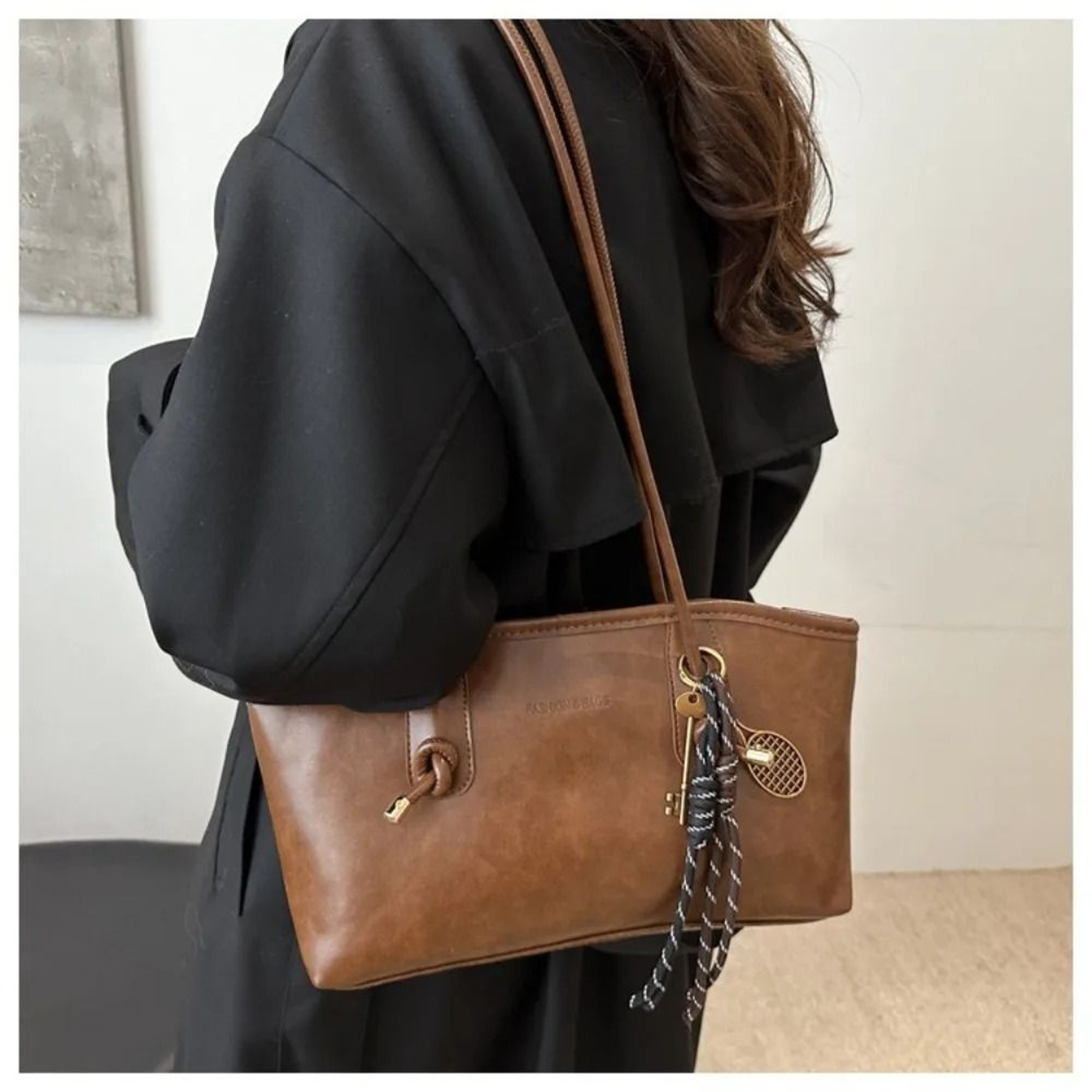 Y2K LargeCapacity Work Shoulder Bag  Solid Color Minimalist PU Leather Tote 3
