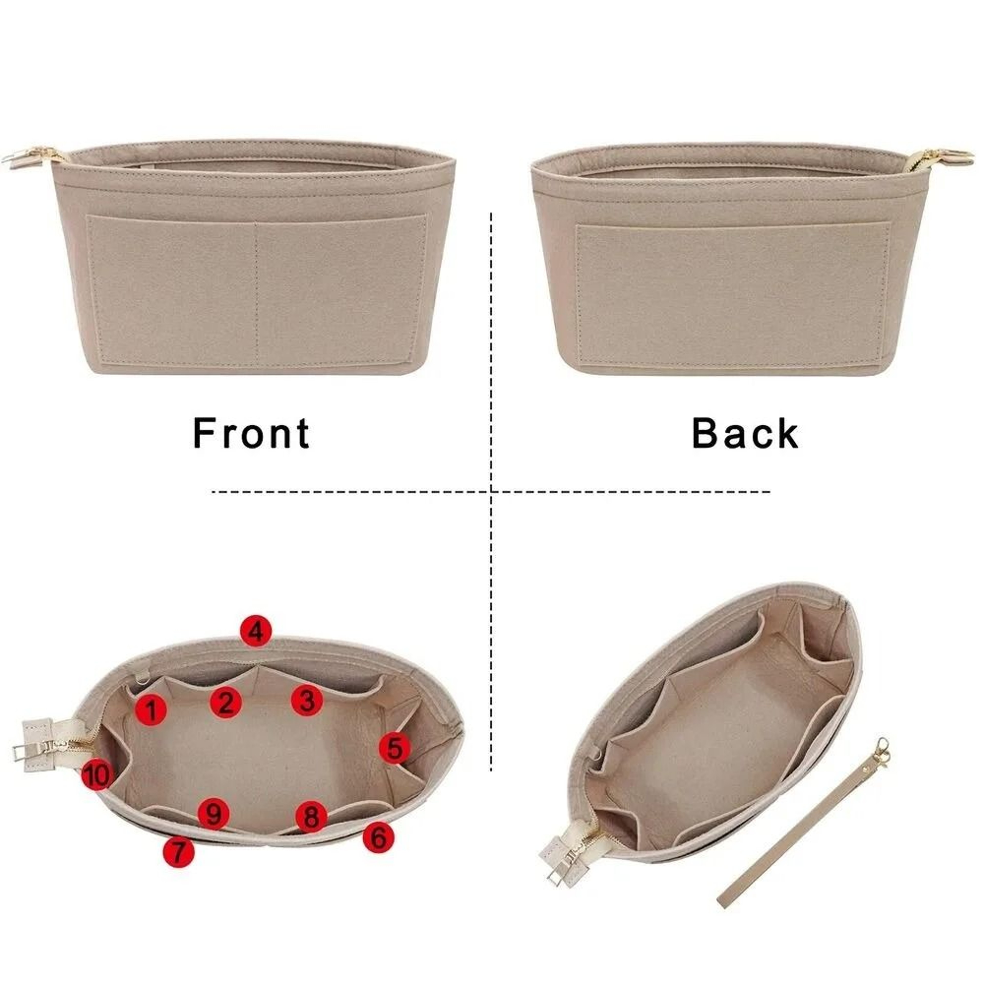 Felt Tote Bag Organizer  Portable MultiPocket Handbag Insert  Cosmetic Liner 3