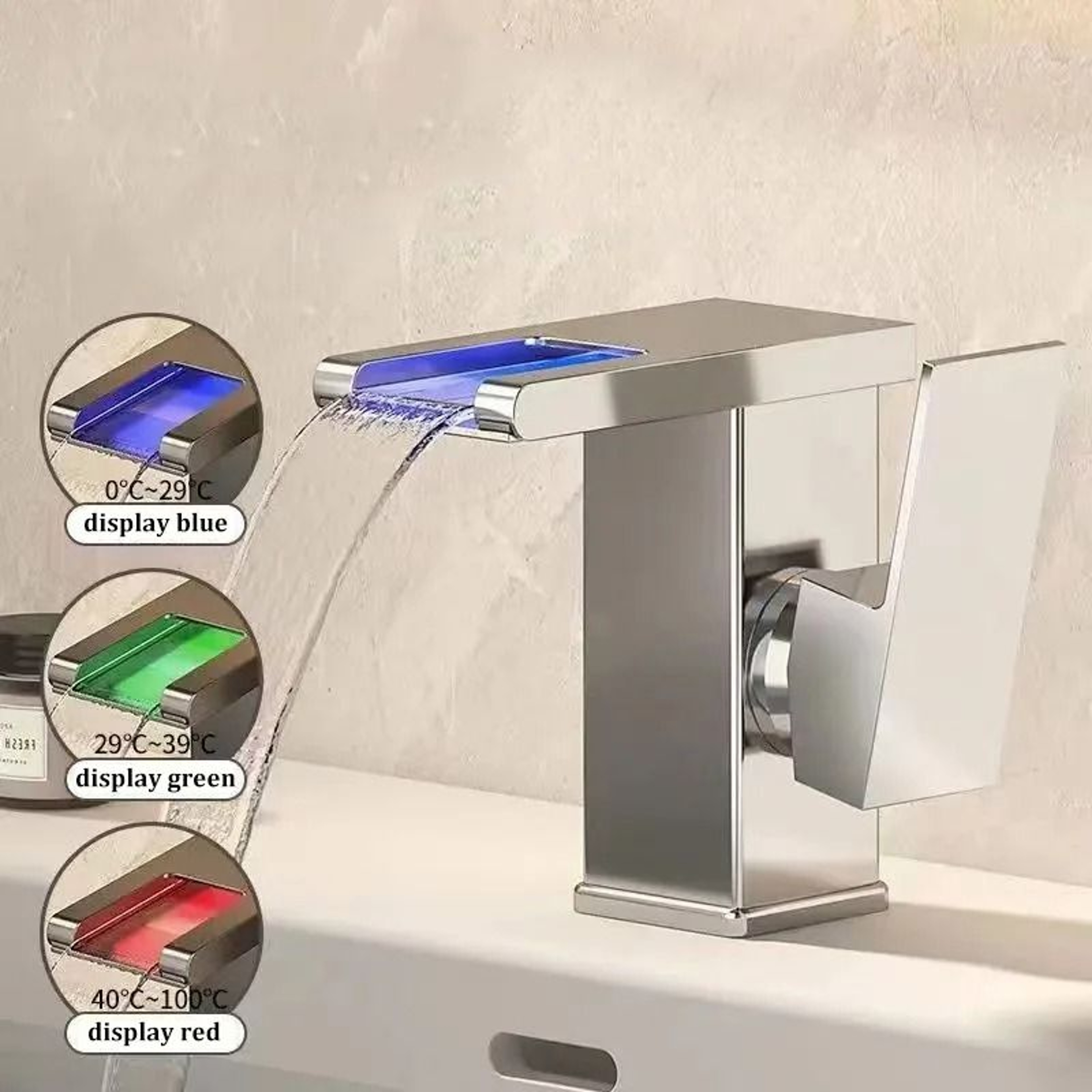 AllCopper LED Waterfall Faucet  Luminous Basin Mixer For Modern Bathrooms 1