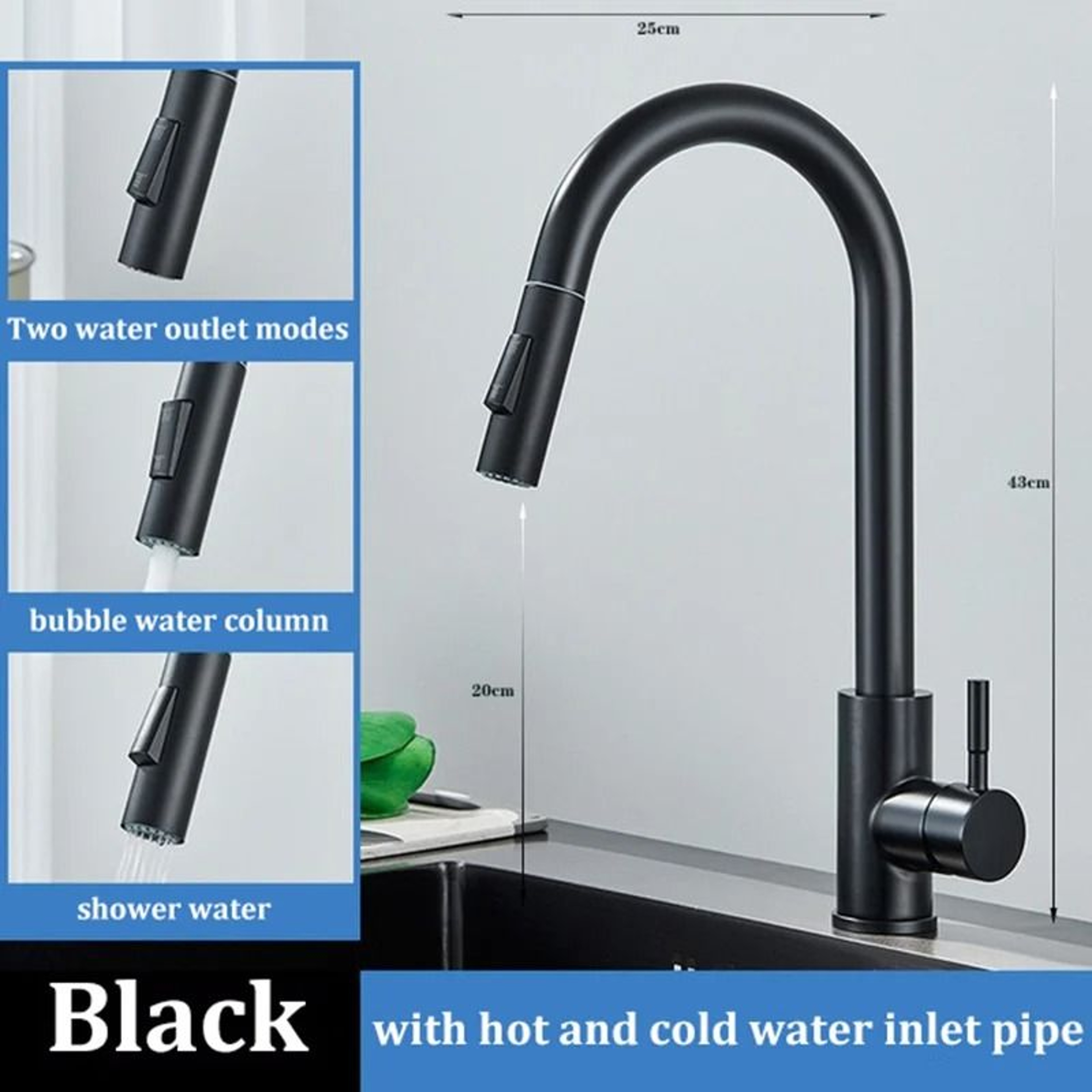 Stainless Steel Kitchen PullOut Faucet  Hot  Cold SplashProof Telescopic Sink Mixer 8