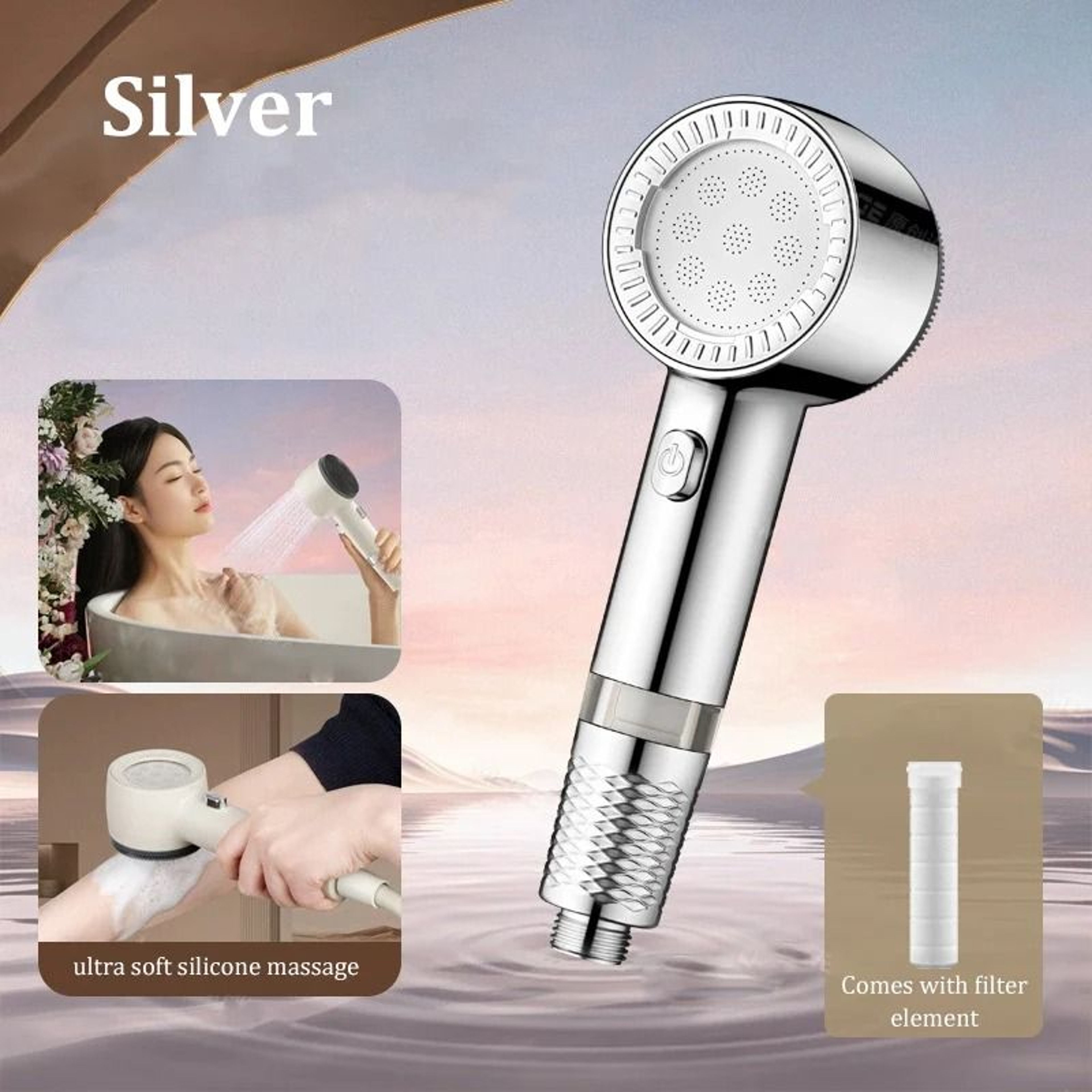 HighPressure Filtered Handheld Shower  Universal Water Purifier  Large Volume Booster 9