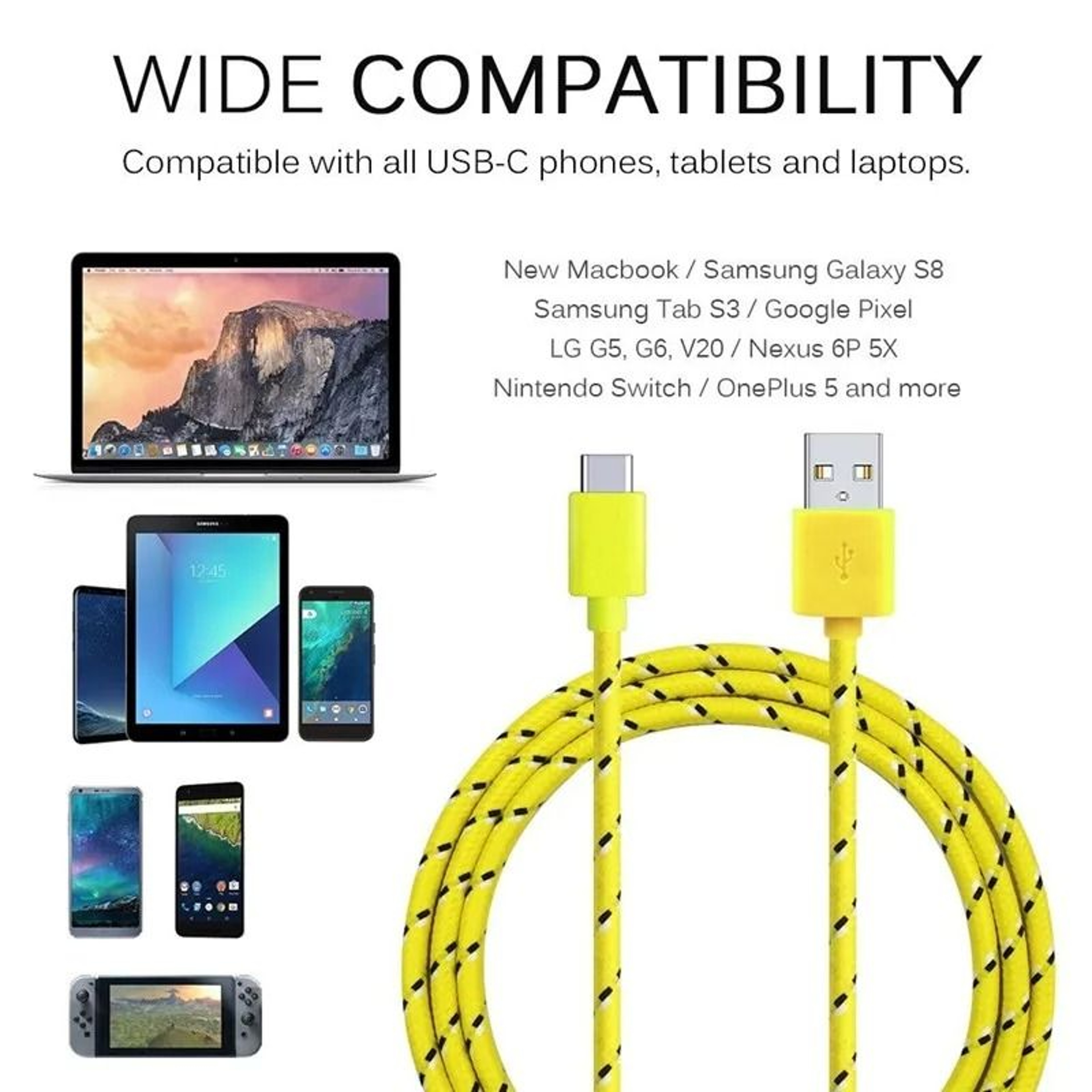Premium 3A HighSpeed USBC Fast Charging  Sync Data Cable 3