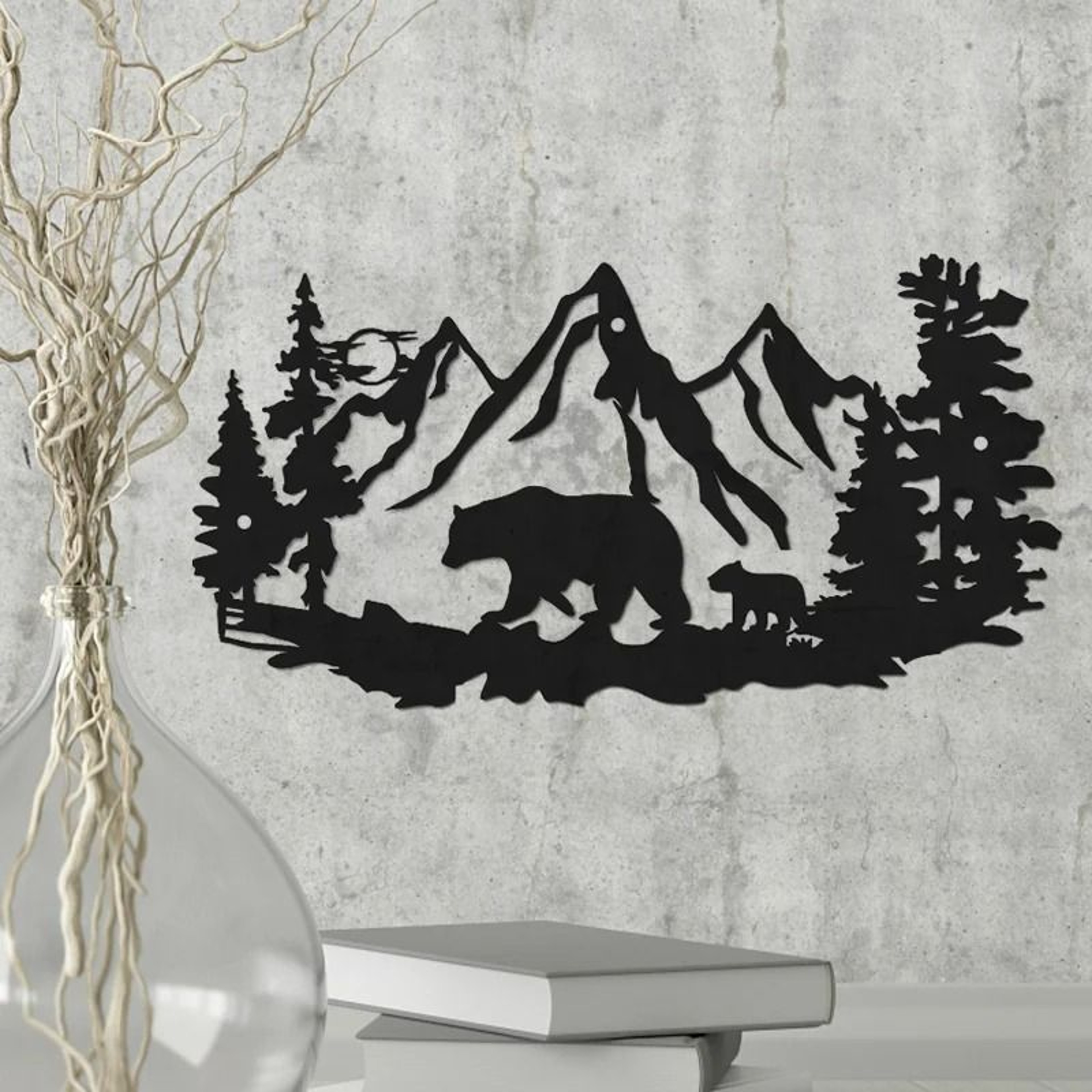 Rustic Mountain Bear  Pine Forest Metal Wall Art Decoration 2