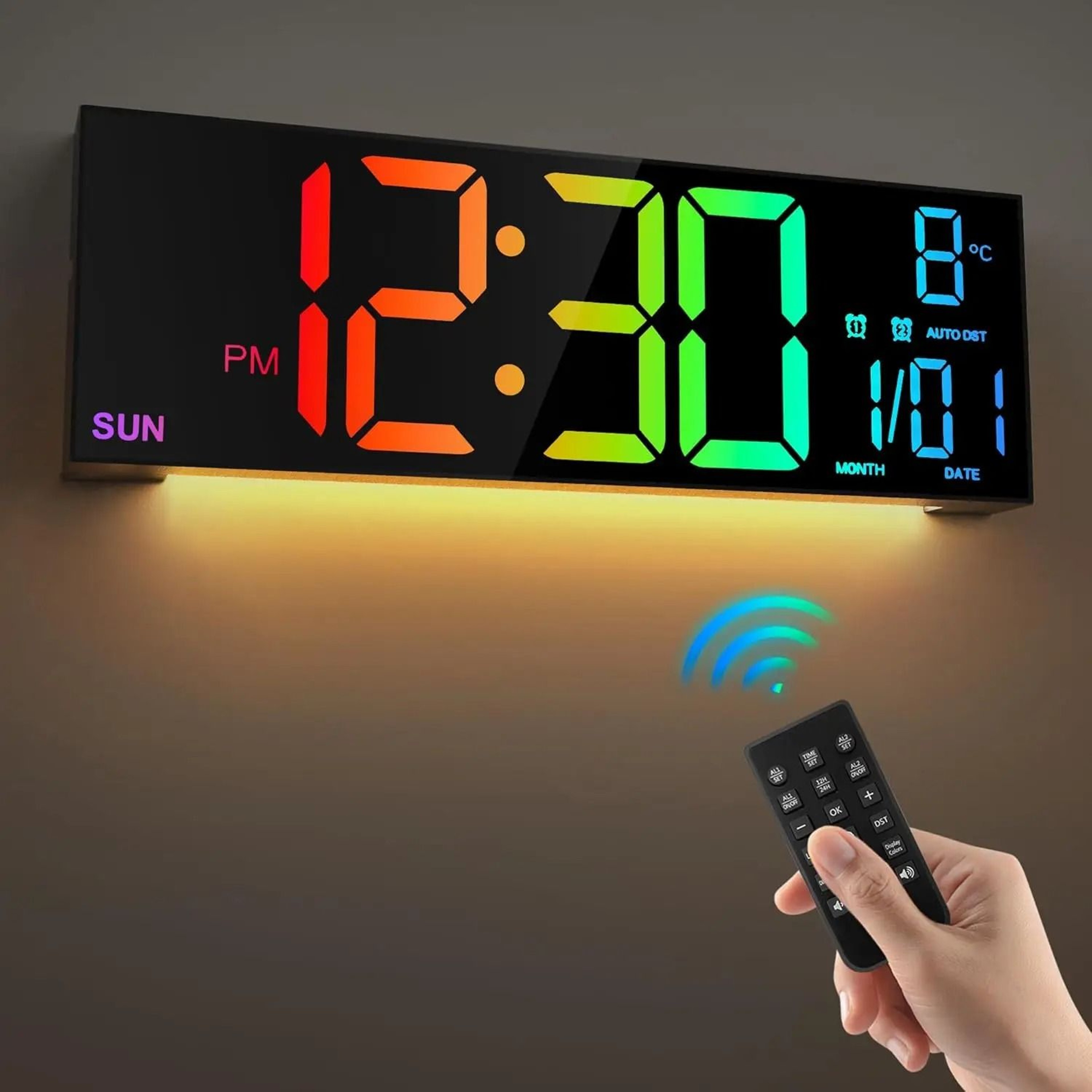 Modern Large RGB Digital Wall Clock  MultiColor LED Smart Timepiece 0