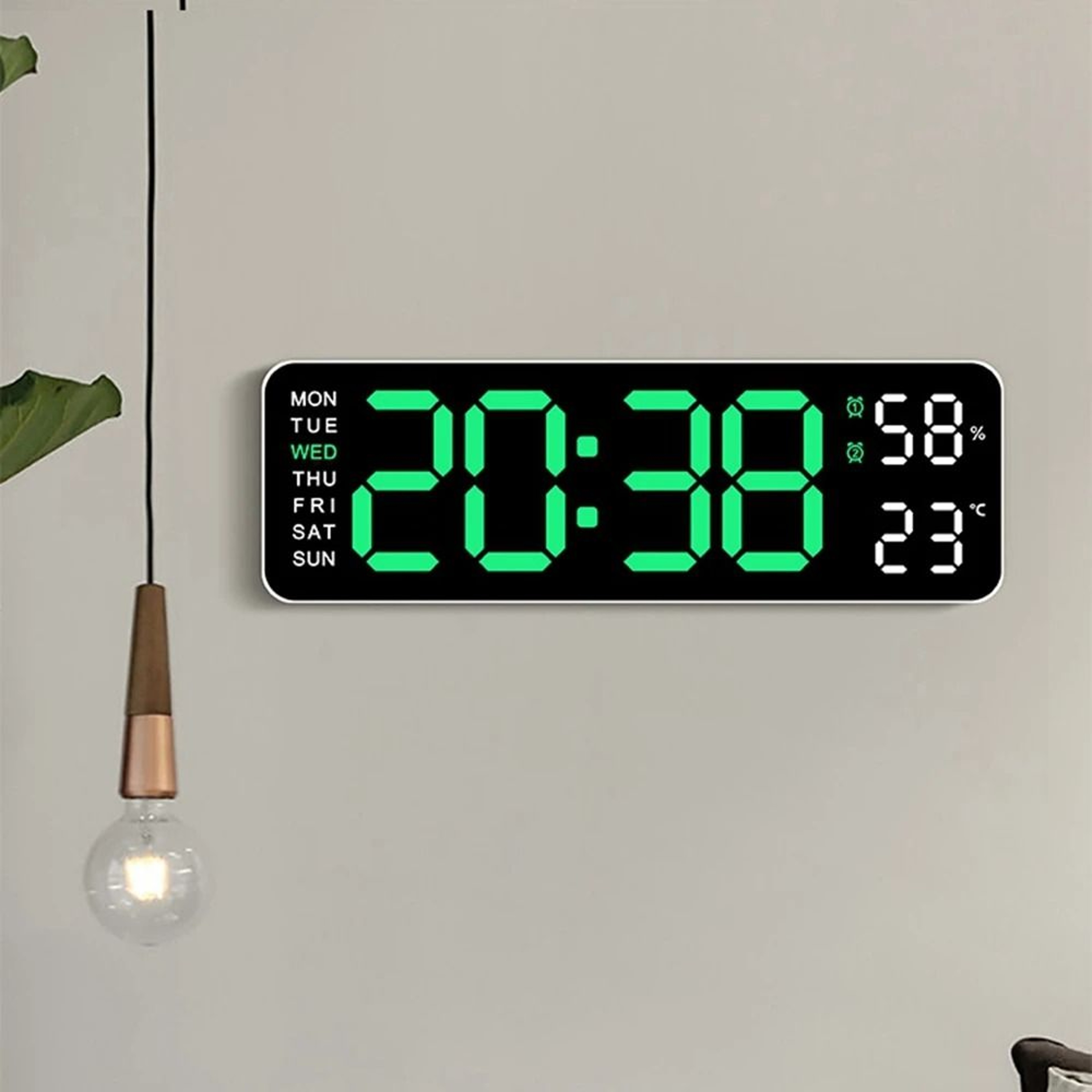 Digital Wall Clock With Environmental Monitor  MultiFunction LED Display 0