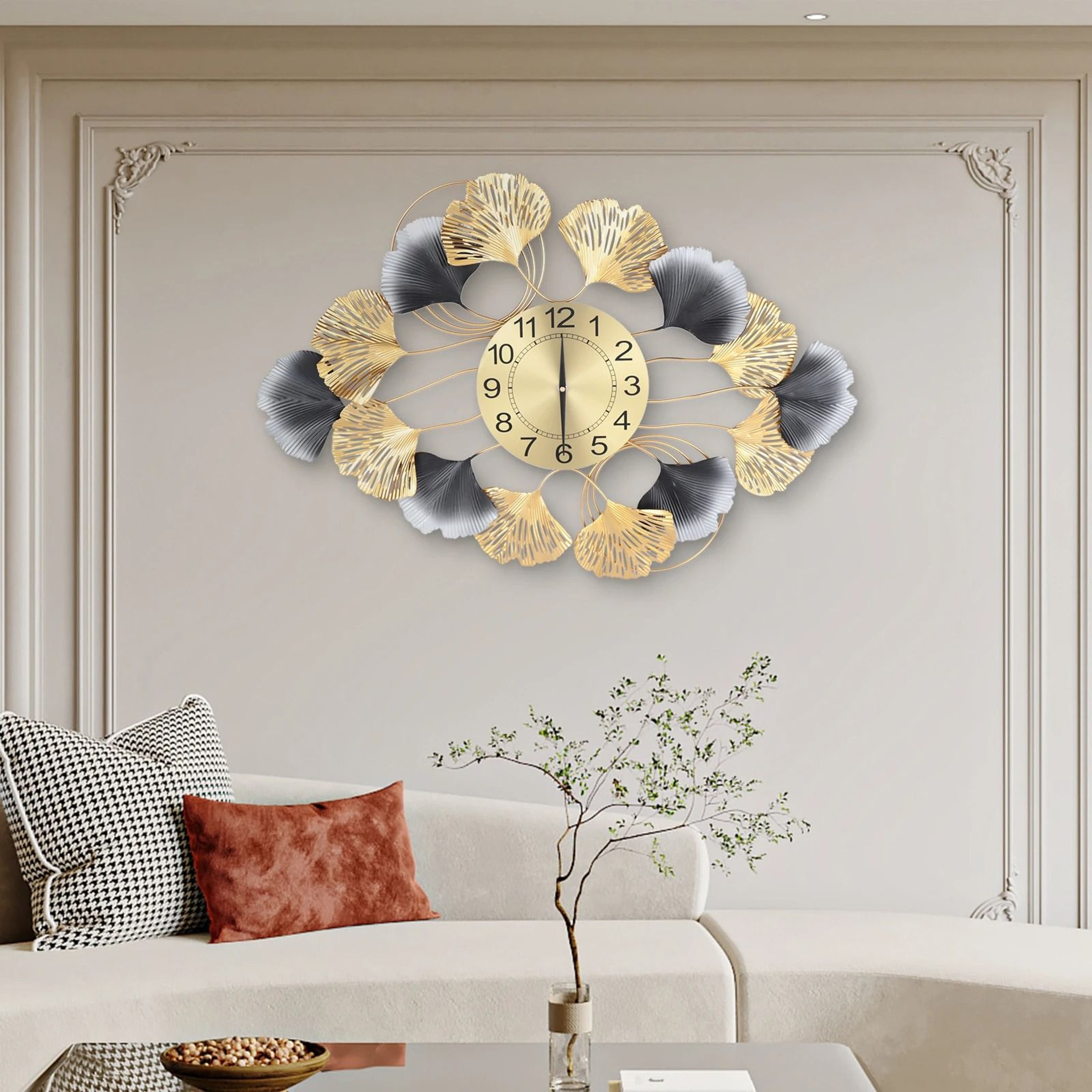 Luxury Geometric Large Wall Clock  Modern Abstract Wall Art  Gold Timepiece 2
