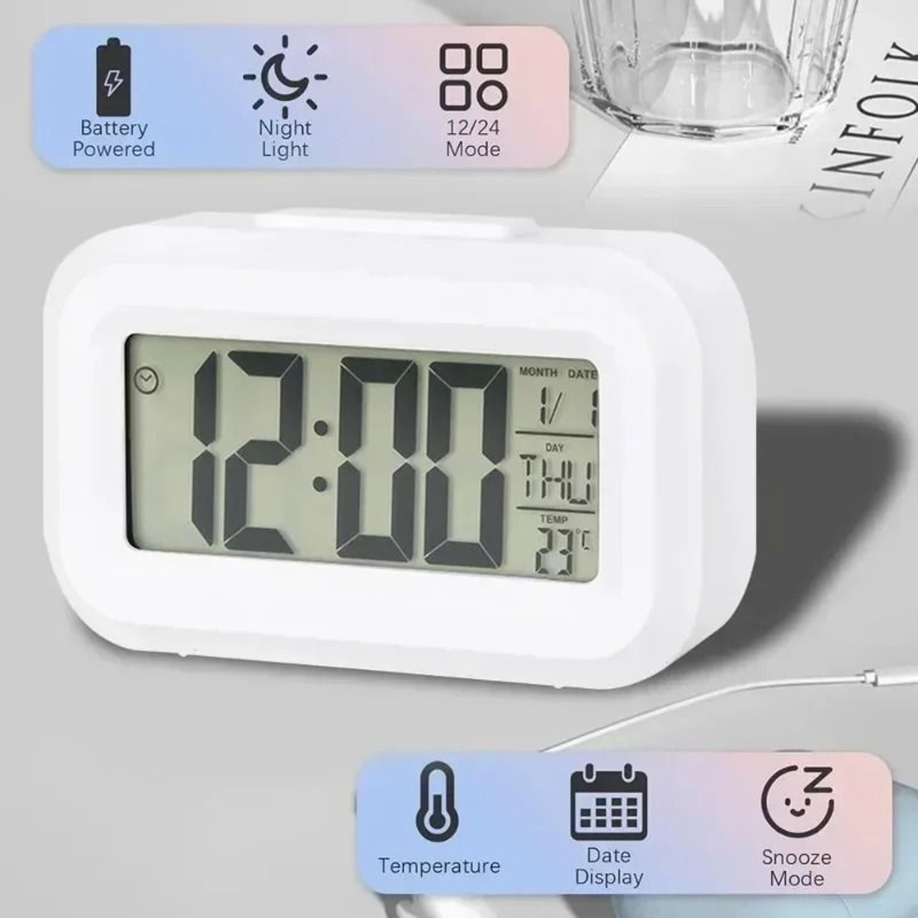 Gemini Said MultiFunction LED Digital Alarm Clock  Modern Backlit Calendar  Desktop Decor 2