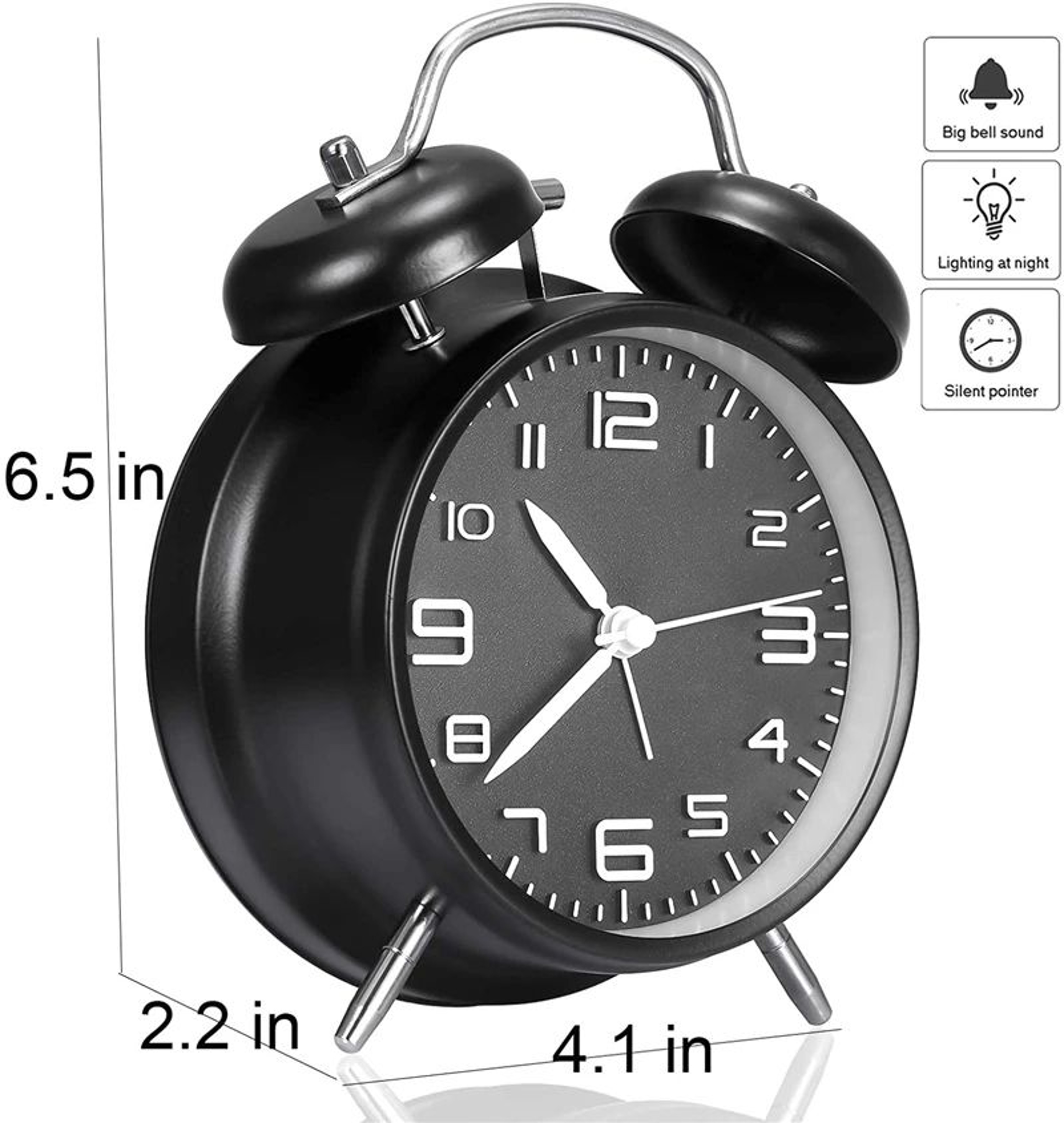 Twin Bell Loud Alarm Clock  Retro Metal Frame  3D Dial With Smart Backlight 1